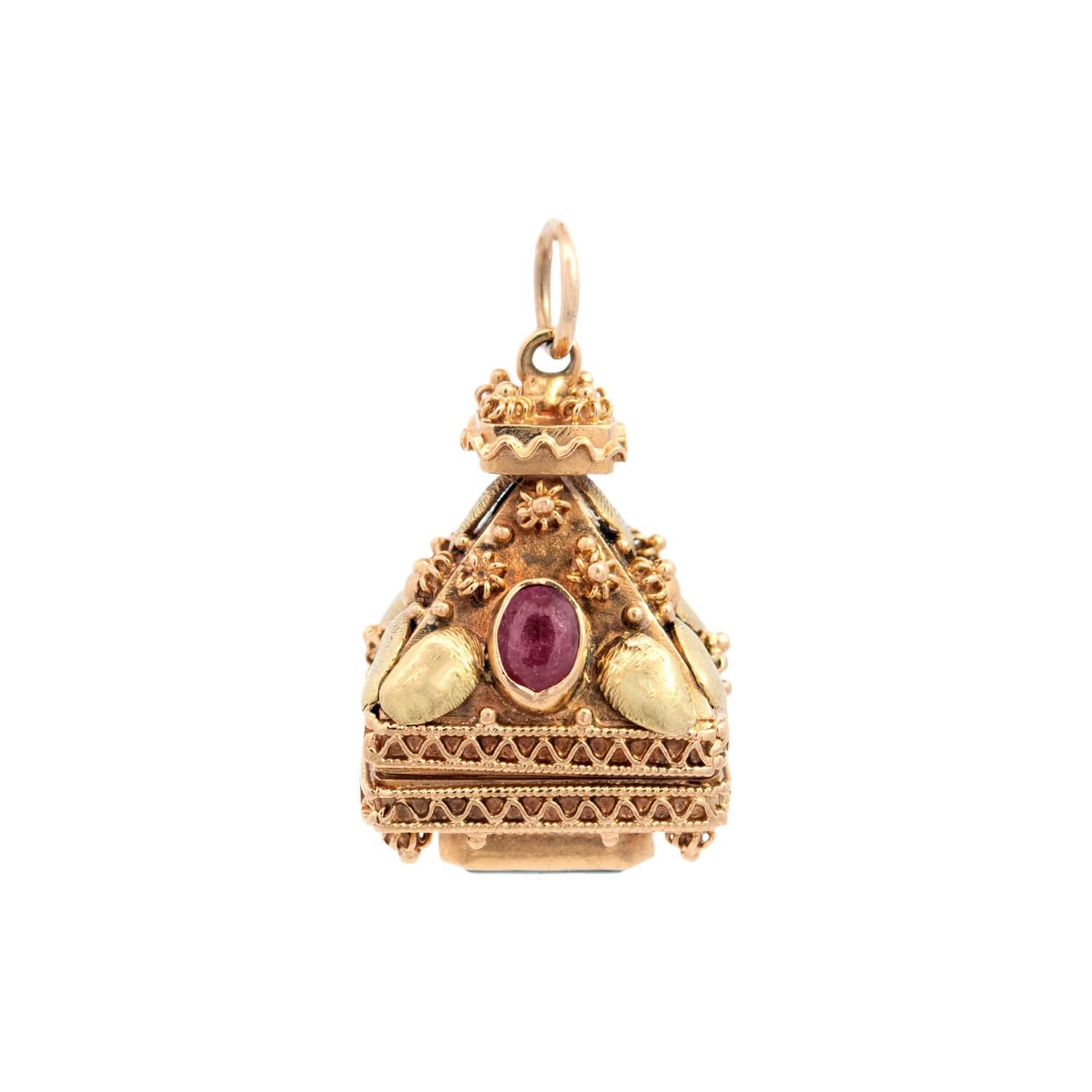 18k Italian Estate Tourmaline Hidden Locket Fob - Vintage Jewelry for Special Occasions & Heirloom Gifting