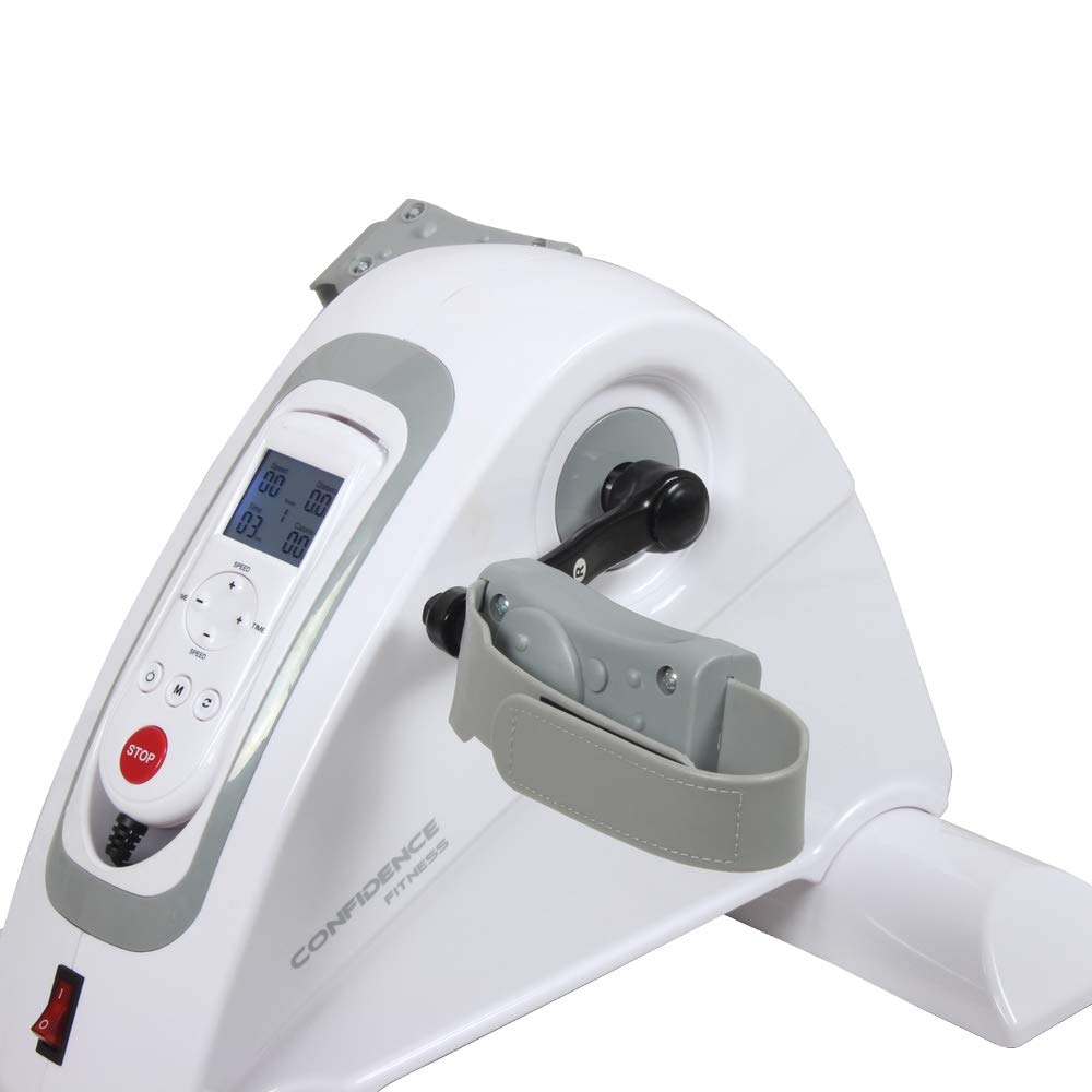 Confidence Fitness Motorized Electric Mini Exercise Bike V2 - Under Desk Pedal Exerciser for Home & Office Workouts - Compact White/Grey Cycling Machine for Seniors, Physical Therapy & Sedentary Workers