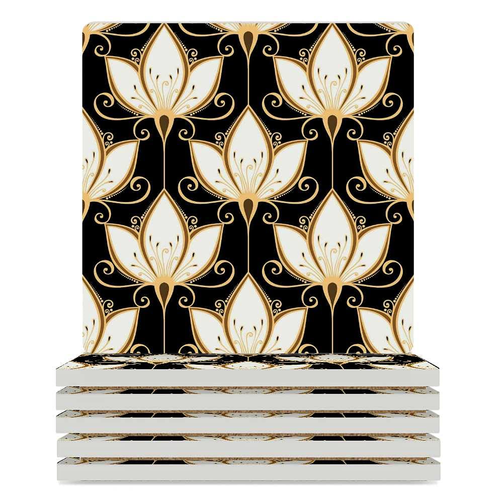 Square Ceramic Coasters Set of 4 - Non-Slip Cork Backing, Scratch-Resistant Drink Coasters for Coffee, Wine & Beverages - Elegant Floral Design Home Decor for Coffee Tables, Office Desk & Housewarming Gifts