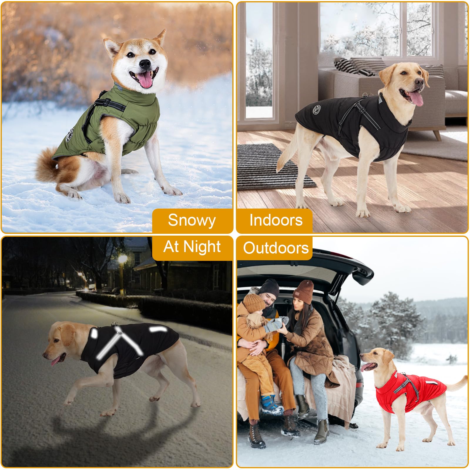 Warm Dog Jacket with Built-in Harness - Fleece Winter Coat for Small Medium Large Dogs | Waterproof Reflective Dog Vest for Cold Weather | Perfect for Outdoor Walks, Hiking & Nighttime Safety (Black, Size M)