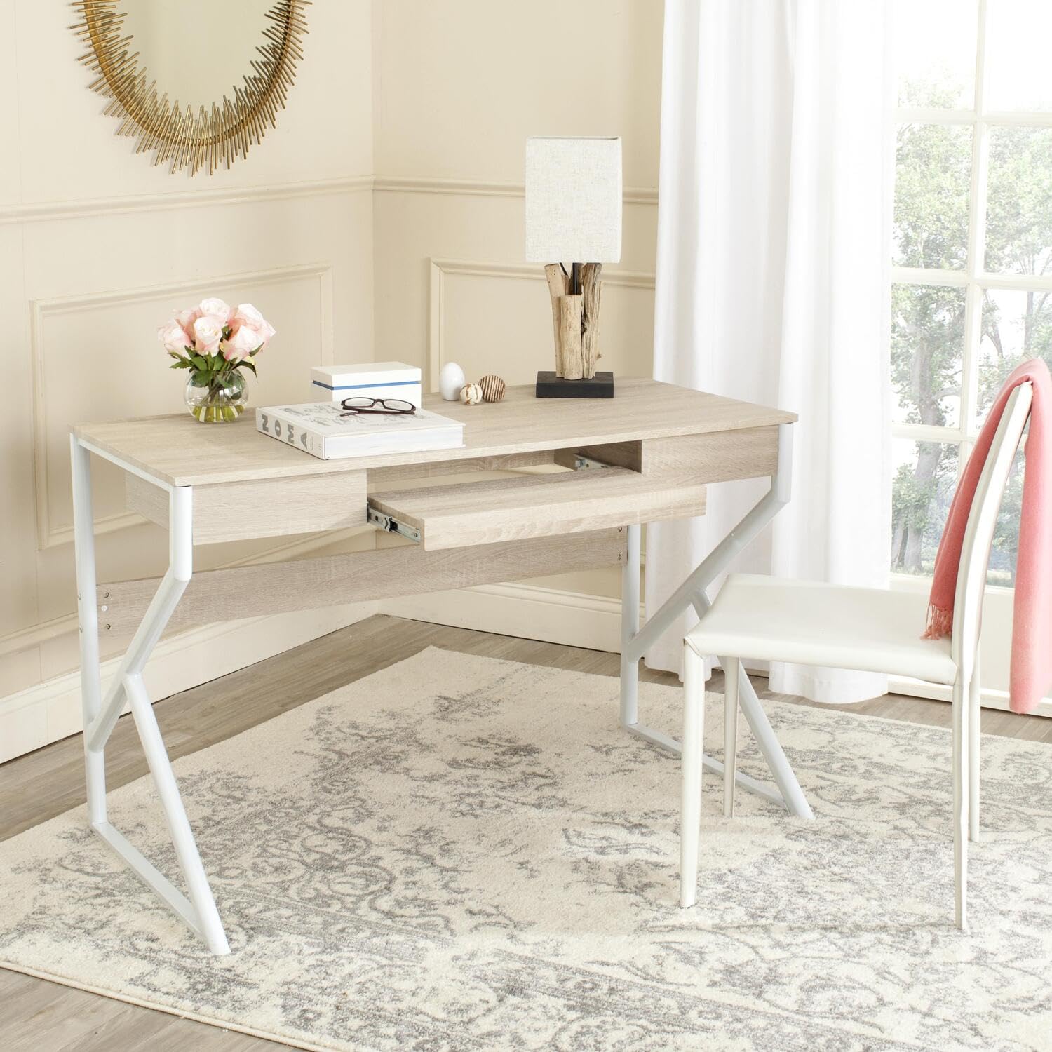 SAFAVIEH Bryant Natural & White Modern Computer Desk - Home Office Furniture for Small Spaces, Work from Home & Study Room