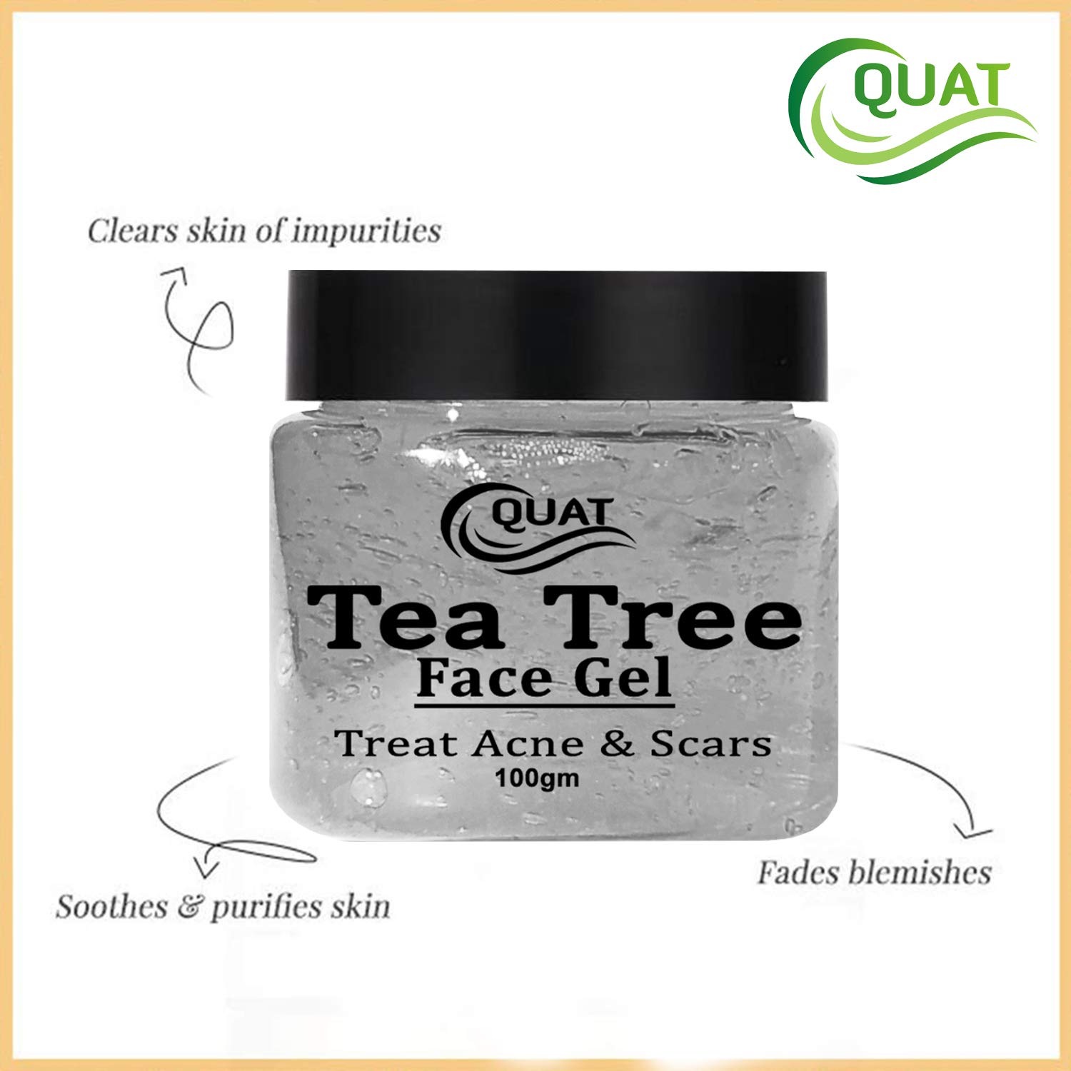 Quat Tea Tree Face Gel for Acne & Scar Treatment - 100g Anti-Blemish Gel for Glowing Skin, Oily Skin Care - Women & Men | Daily Skincare Routine, Post-Workout Face Care, Travel Essential