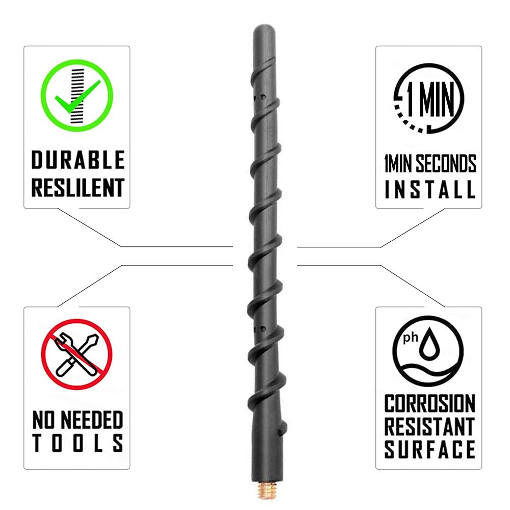 VOFONO 9 Inch Short Car Radio Antenna Replacement for 2007-2025 Jeep Wrangler & Gladiator JL JK JT Unlimited Sport Rubicon Sahara Mojave Willys 4xe - Perfect for Off-Roading & Enhanced FM/AM Reception