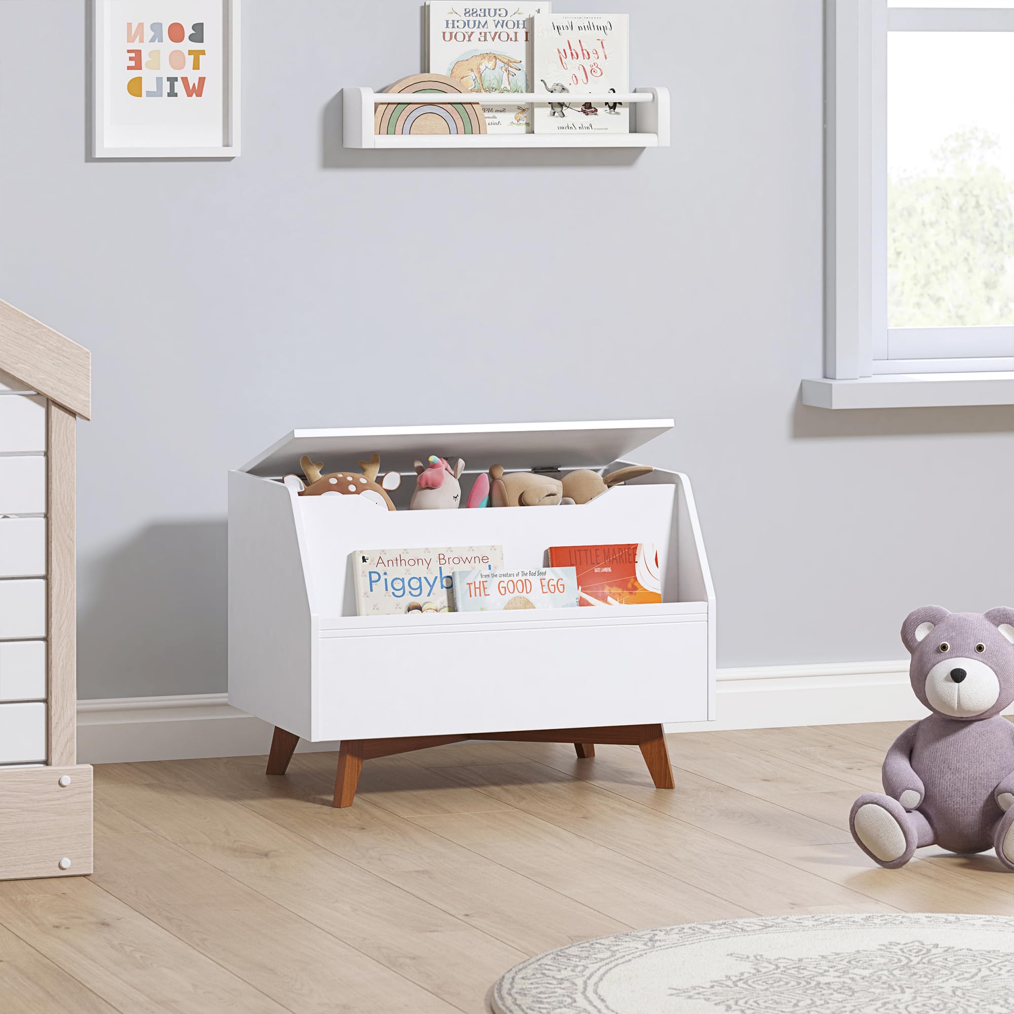 UTEX Wooden Toy Chest for Kids - Storage Organizer Bench with Book Storage Area, White Children's Furniture for Bedroom & Playroom - Perfect for Boys and Girls Toys & Books Organization