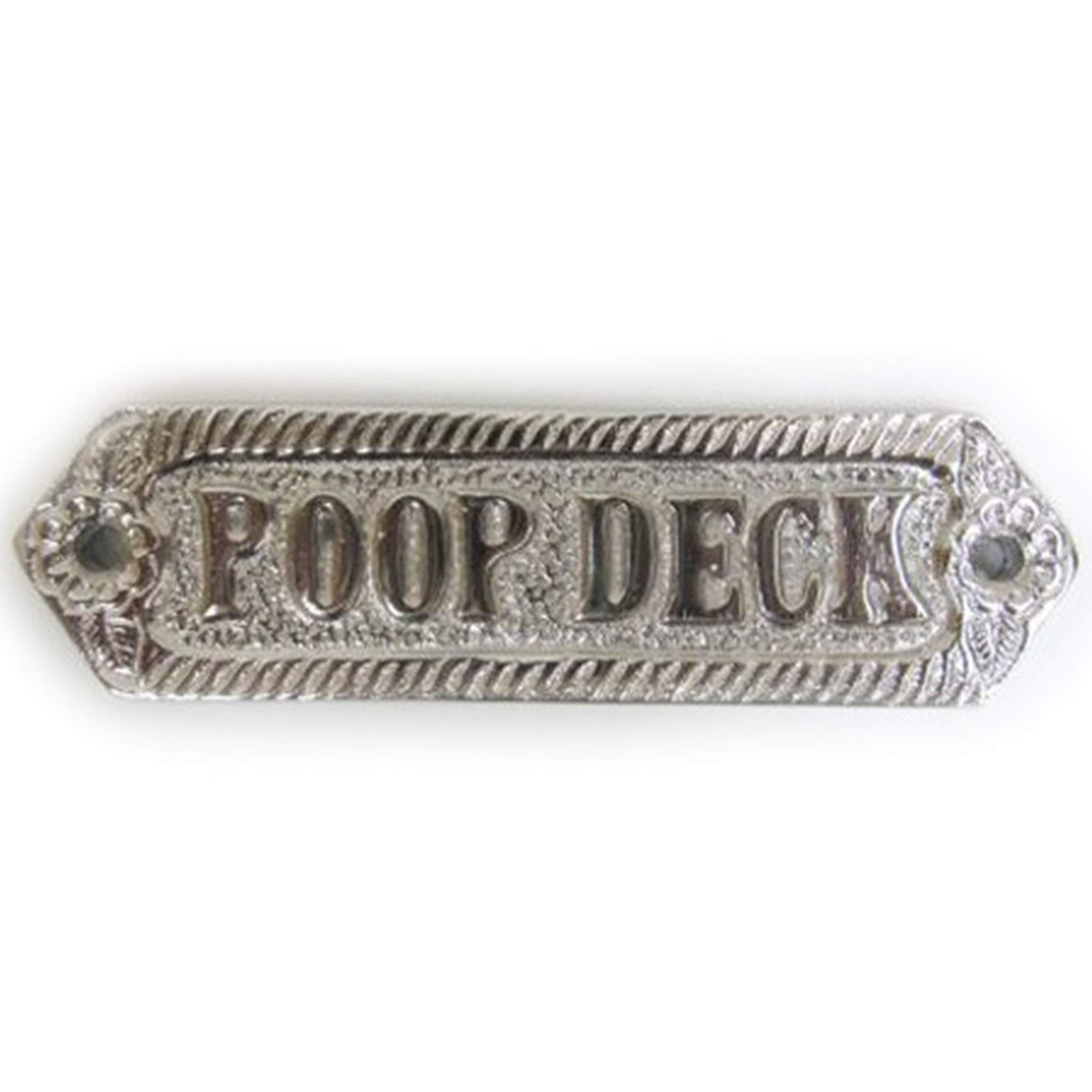 Chrome Plated Sign Poop Deck - Premium Metal Wall Decor for Home, Office & Boat - Perfect for Nautical Themed Rooms, Bars & Marine Gifts