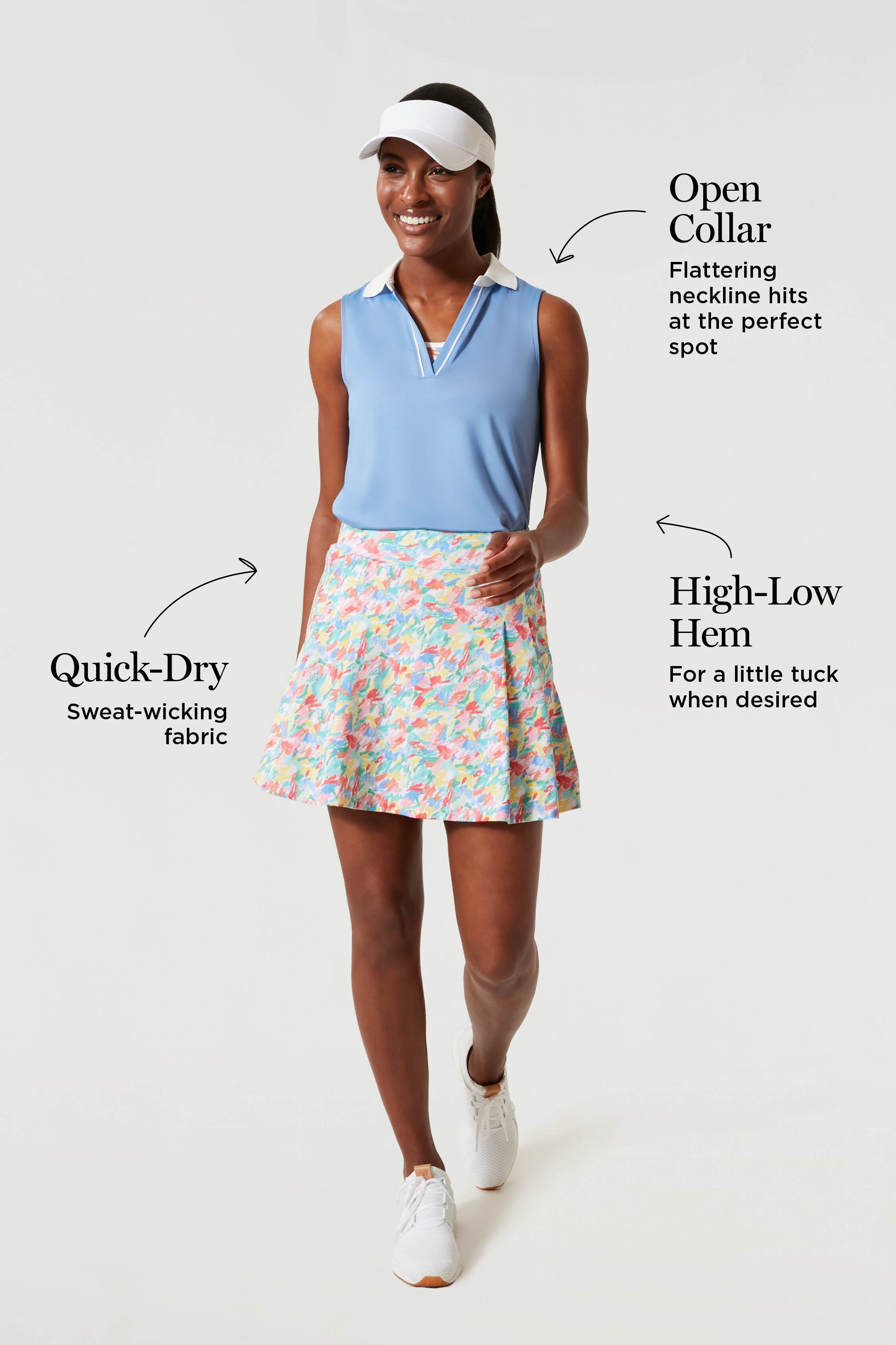 Boogie Down Blue Sleeveless Caroline Polo Shirt for Women | Breathable Summer Golf & Tennis Apparel | Casual Athletic Wear for Outdoor Sports