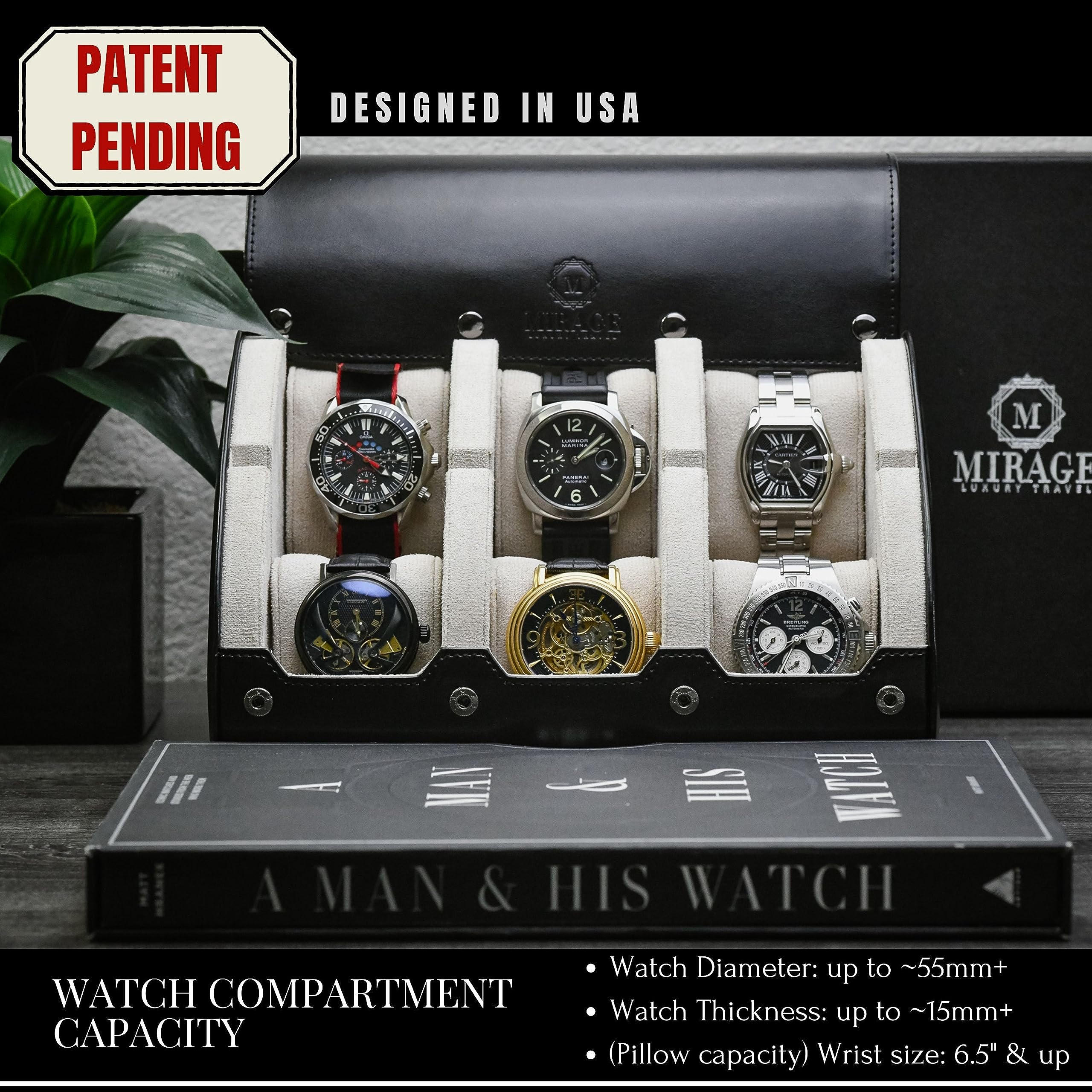 Luxury 6 Watch Display Case Organizer - Jade Black & Ivory White for Travel & Storage | Perfect for Watch Collectors & Jewelry Organization