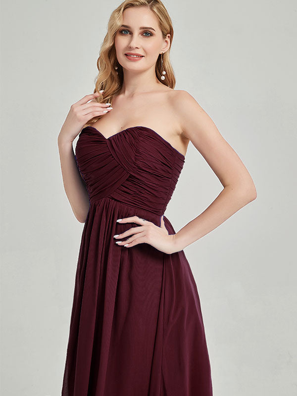 Elegant Strapless Chiffon Maternity Bridesmaid Dress - Cabernet Sweetheart Neckline for Weddings, Baby Showers & Special Occasions