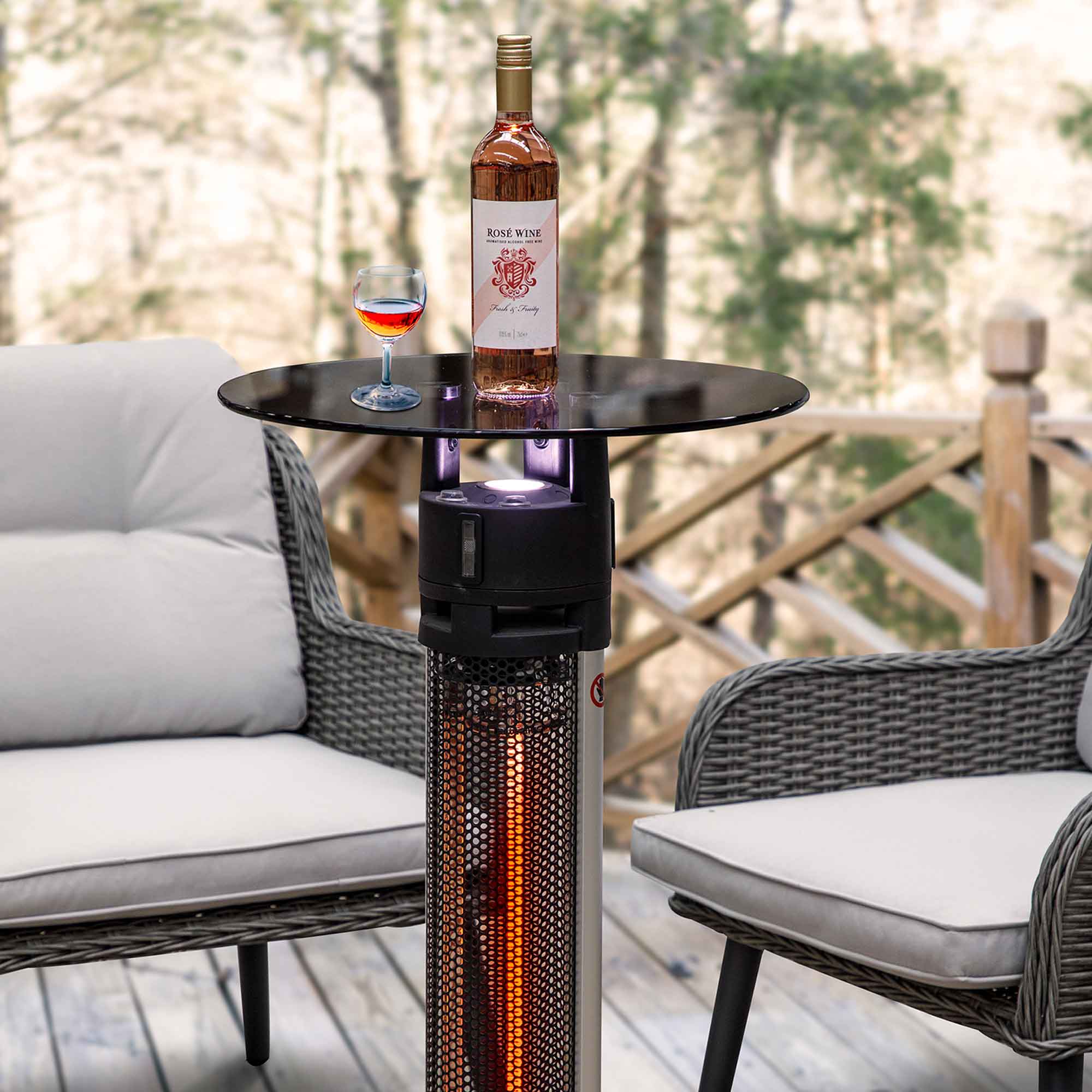 95cm Bistro Bar Table with 1600W Patio Heater - Black Stainless Steel Outdoor Dining Set for Garden, Deck & Restaurant Use - DG63