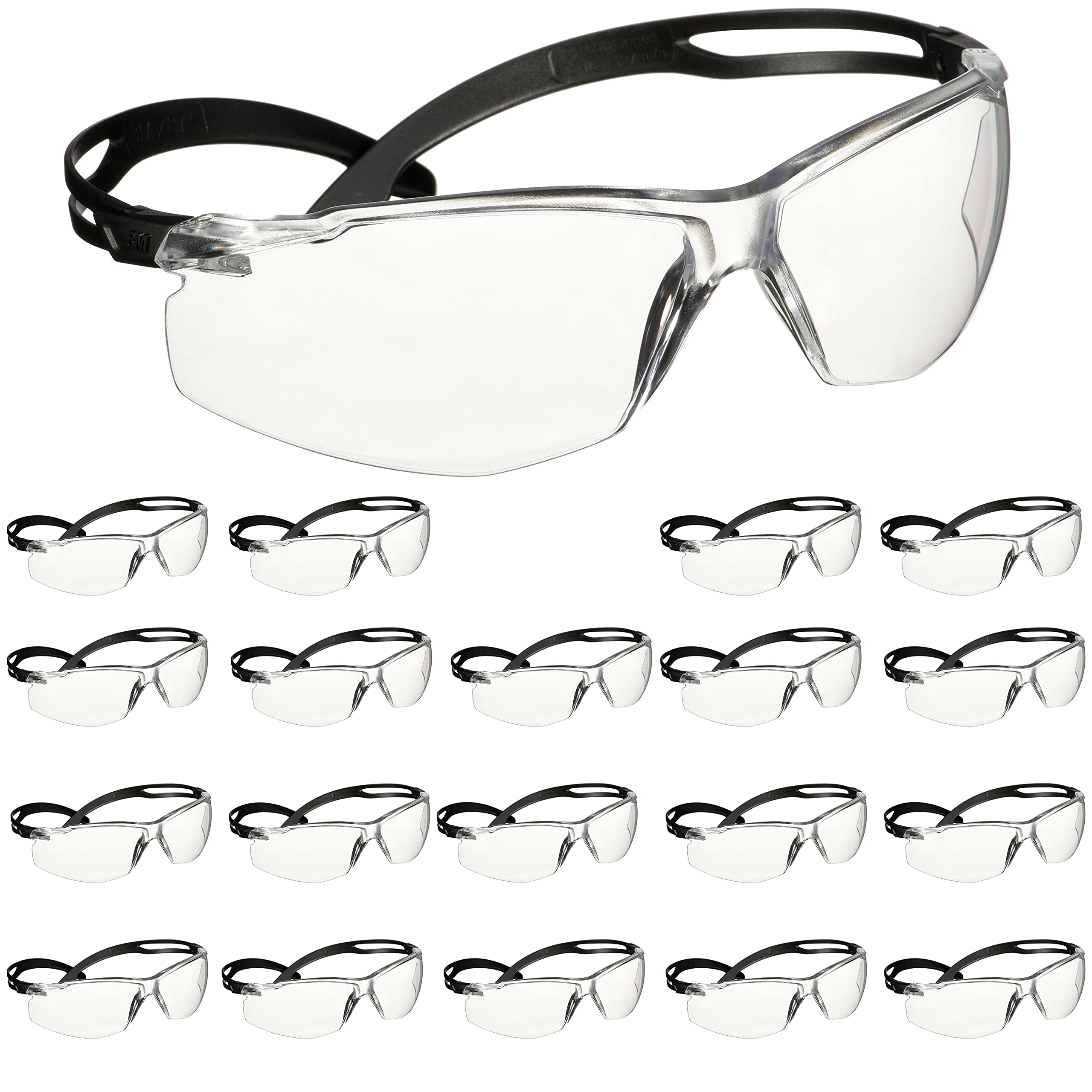 3M 500 Series Safety Glasses - 20 Pack ANSI Z87.1 Certified, Anti-Fog & Scratch Resistant Clear Lenses, Adjustable Ratchet Temples - Ideal for Construction, Woodworking, Lab Work & Outdoor Sports Protection