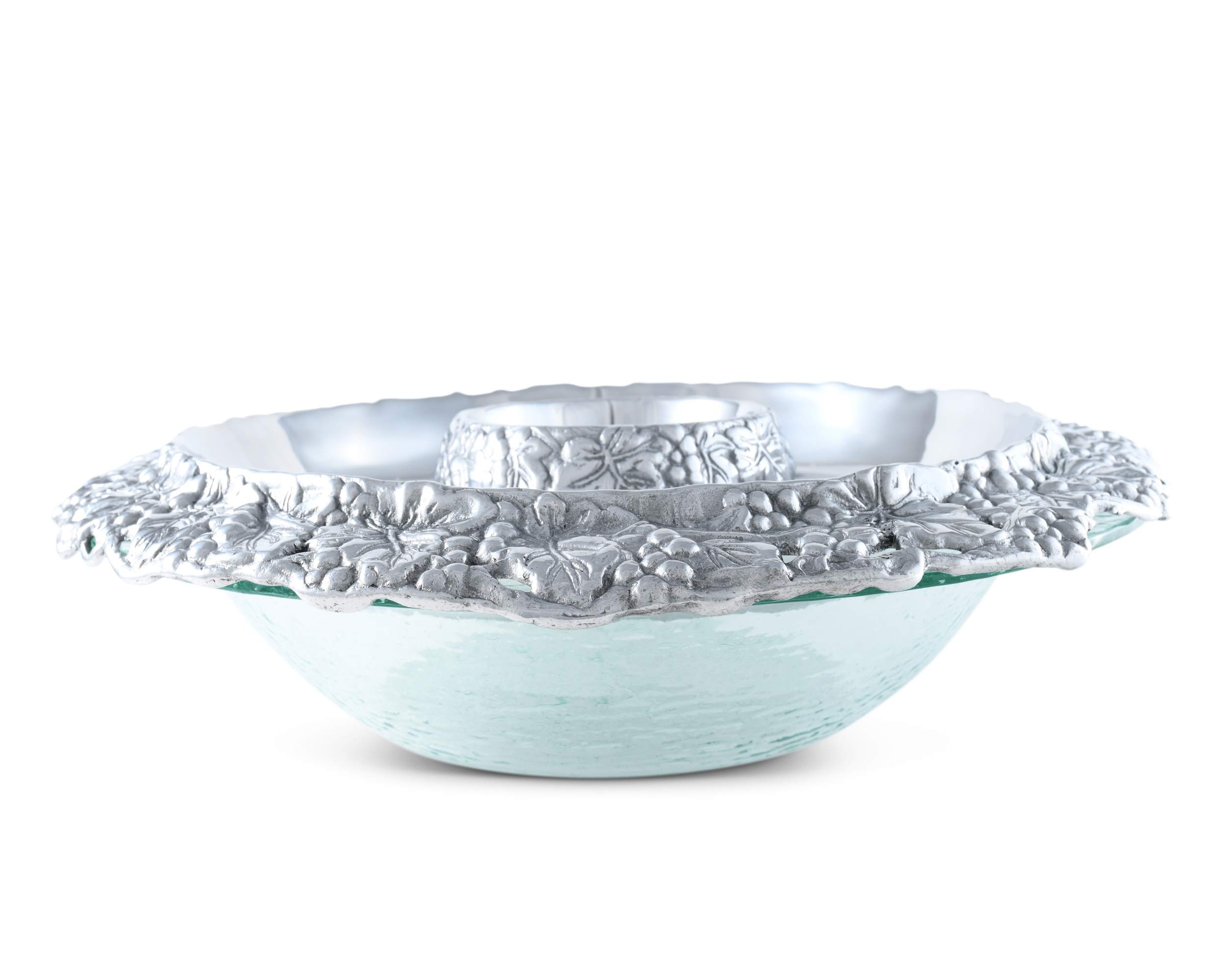 Arthur Court Designs Aluminum Grape Tray with Glass Chilling Bowl - 14