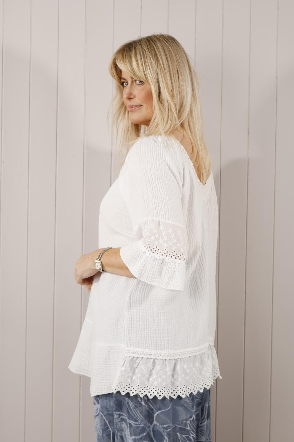 Corabelle Fluted Sleeve Top - Women's Elegant White Blouse for Casual & Office Wear | Perfect for Work, Dates & Special Occasions