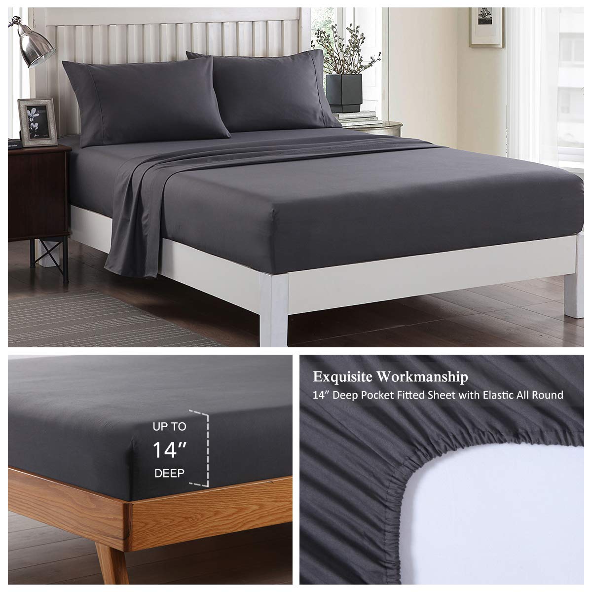 JML 3000 Thread Count Microfiber Bed Sheet Set - 3-Piece Twin Size with 14