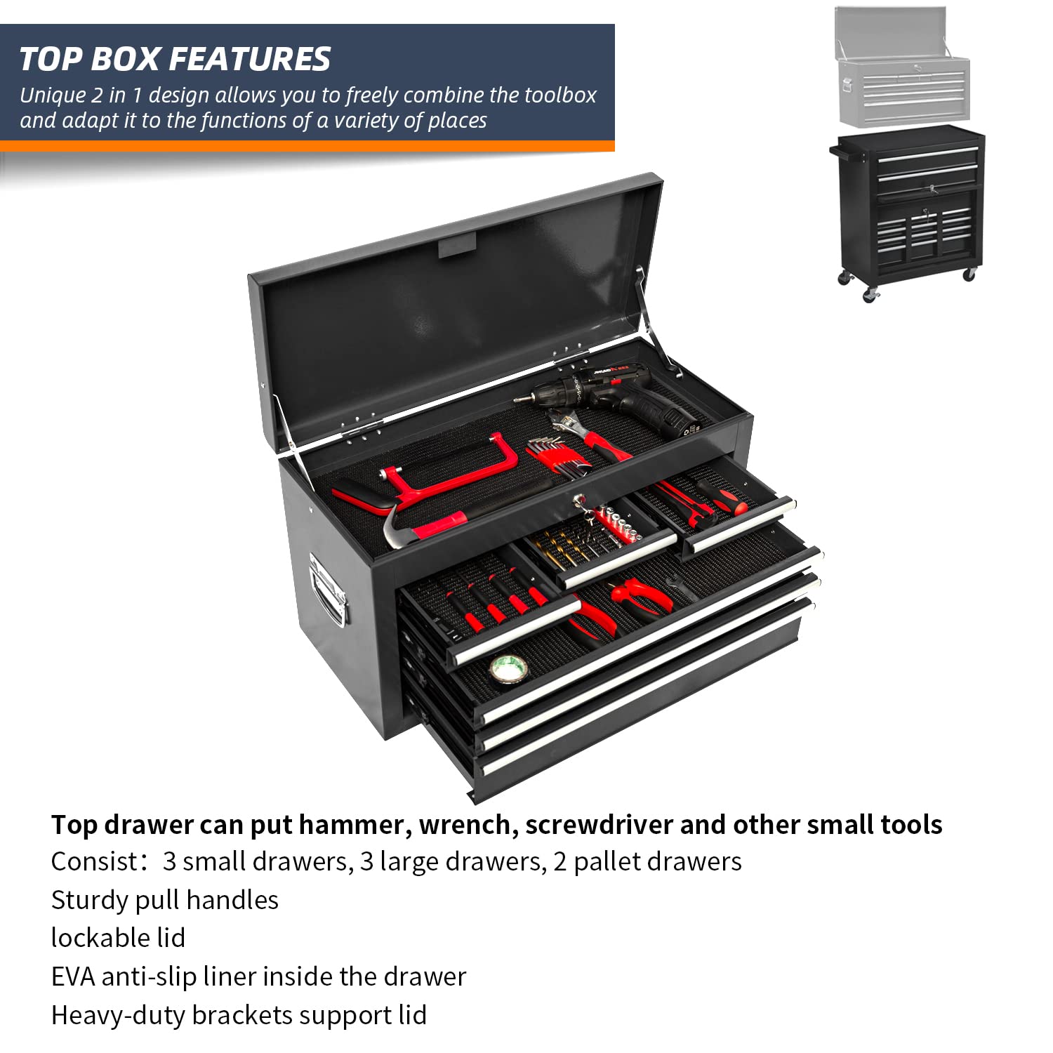 8-Drawer Heavy Duty Rolling Tool Chest with Wheels - Large Capacity Tool Storage Cabinet & Removable Tool Box Combo for Garage, Workshop, and DIY Projects - Perfect for Mechanics, Carpenters, and Home Improvement