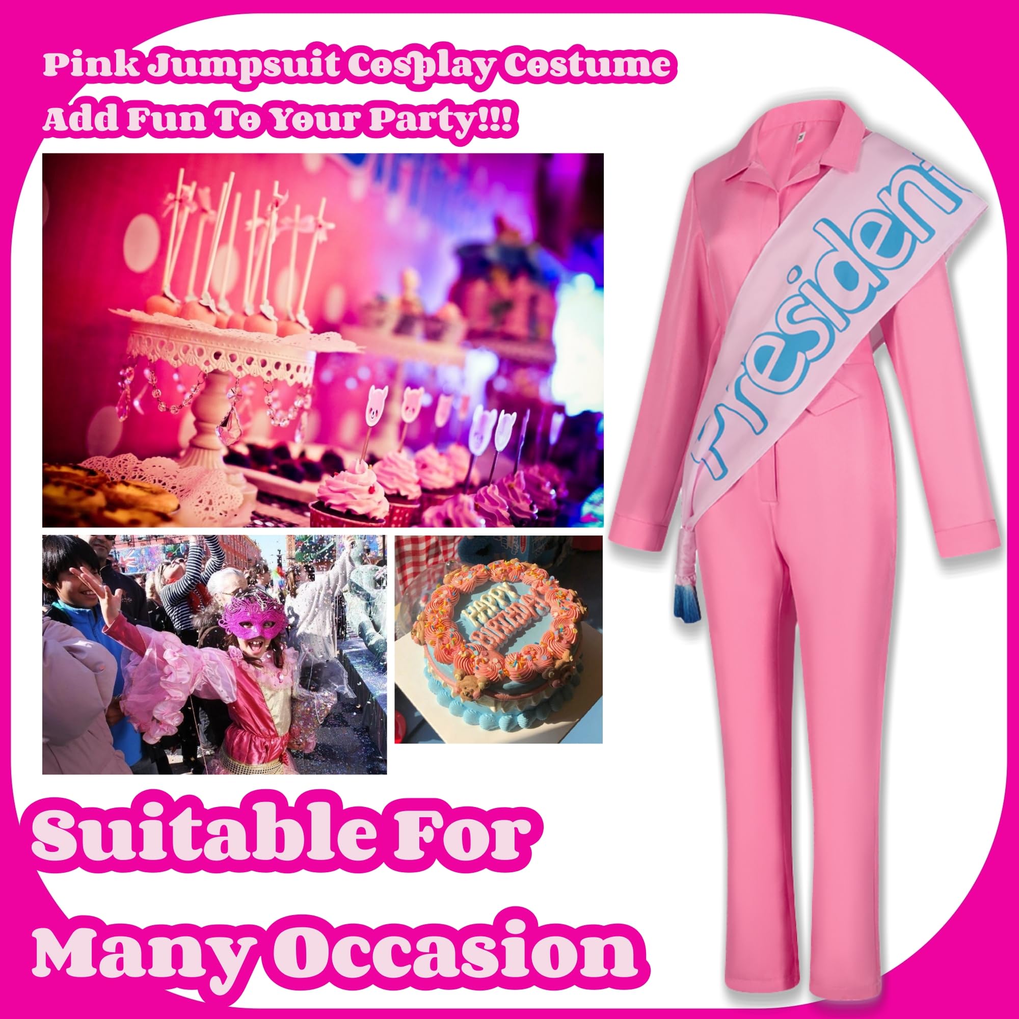 Margot Robbie Pink Jumpsuit Cosplay Costume for Women - 2023 Movie Replica Outfit | Halloween, Comic Con & Themed Party Costume
