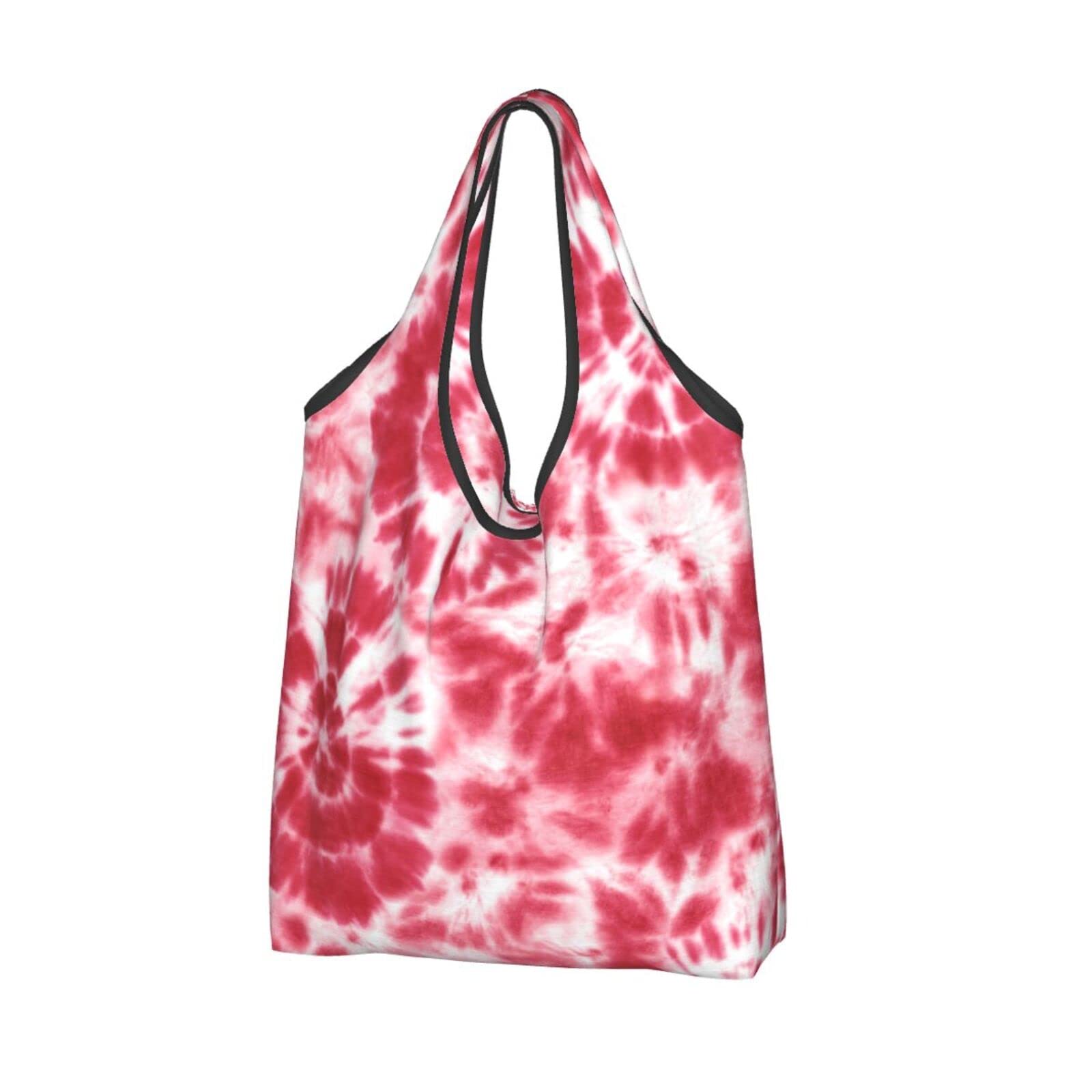 Eco-Friendly Waterproof Pink Tie Dye Reusable Shopping Tote Bag - Large Foldable Grocery Bag for Women, Beach, Travel & Shopping | Watercolor Circle Design