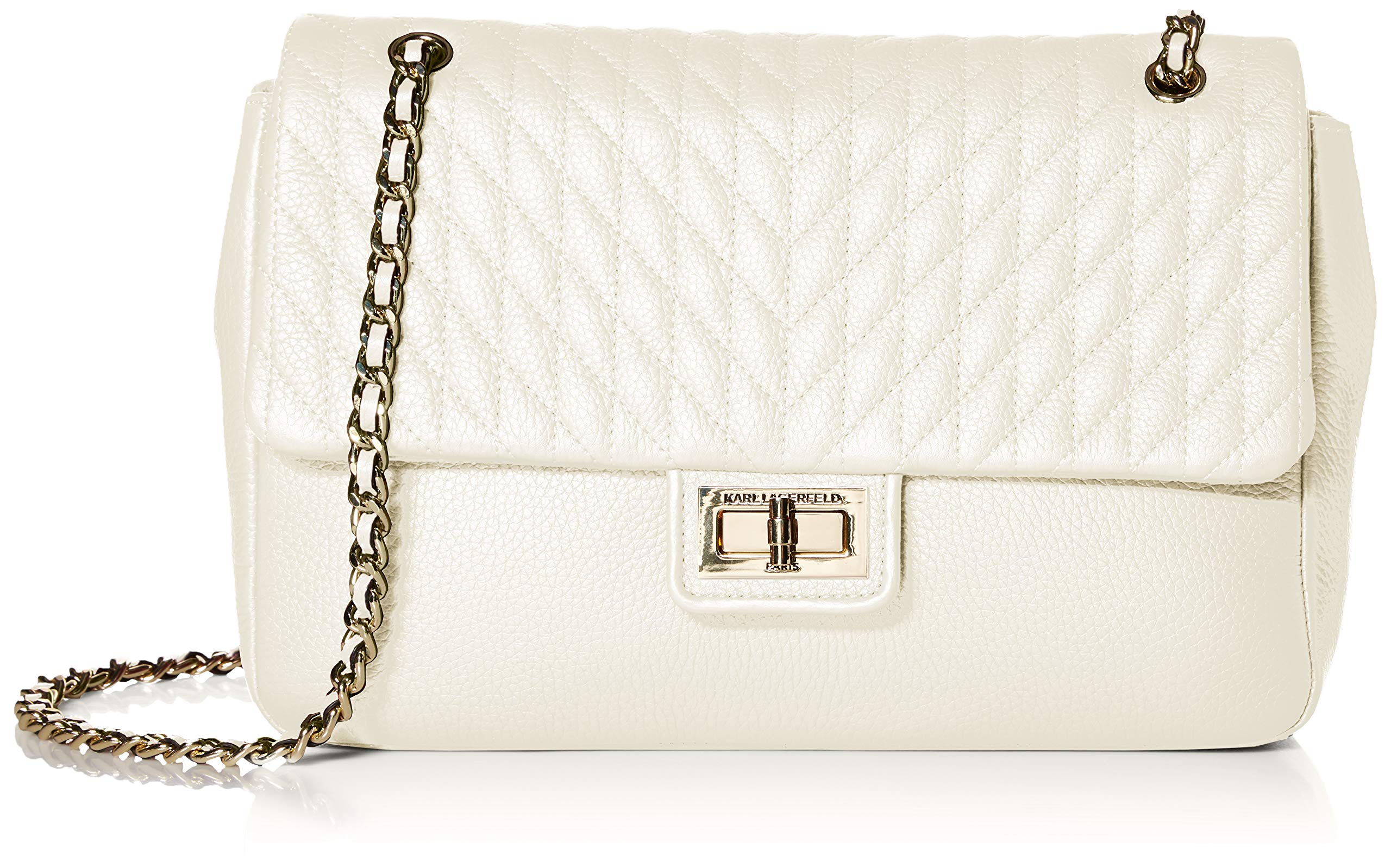Karl Lagerfeld Paris Agyness Quilted Leather Large Flap Crossbody Bag for Women - Stylish Designer Shoulder Purse for Work, Travel & Evening Out