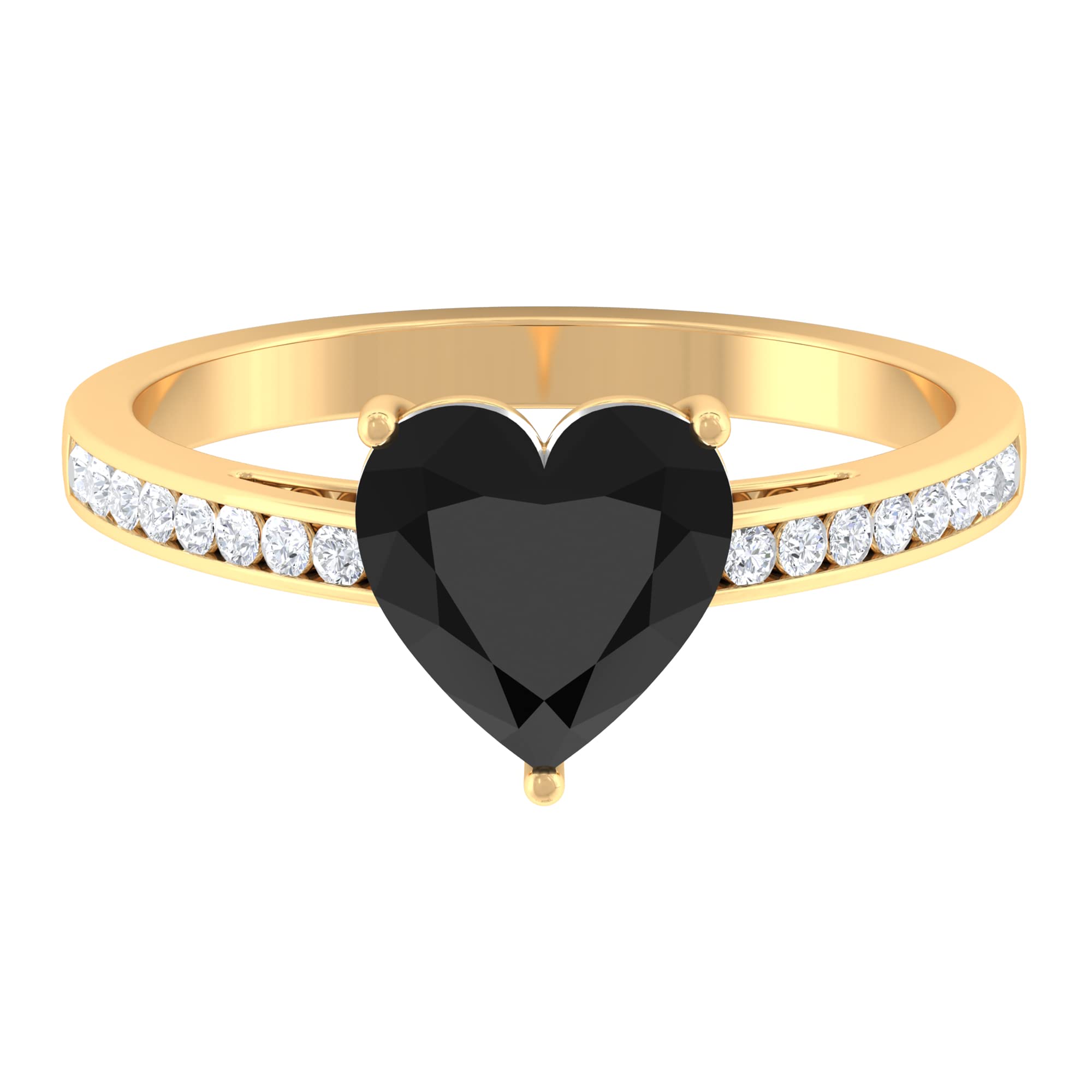 2.50 CT Black Onyx & Moissanite Heart Ring for Women - 8mm Heart Shaped Black Onyx Solitaire Ring in 14K Gold - Elegant Jewelry for Engagement, Anniversary & Special Occasions