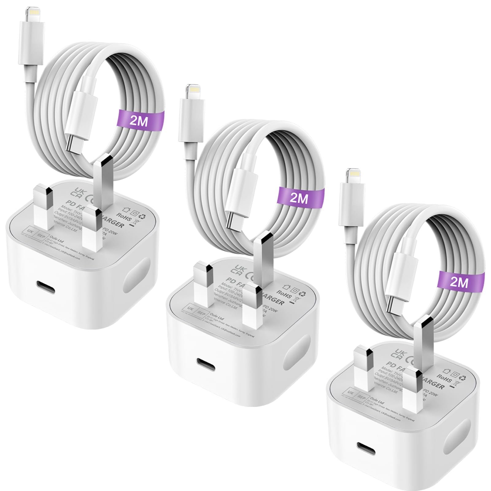 MFi Certified iPhone 15 Fast Charger 3-Pack with 20W PD USB-C Charger & 6FT USB-C Cables (2 Pack) - Compatible with iPhone 15/15 Plus/15 Pro/15 Pro Max, iPad Pro/Air/Mini - Perfect for Home, Office & Travel Charging