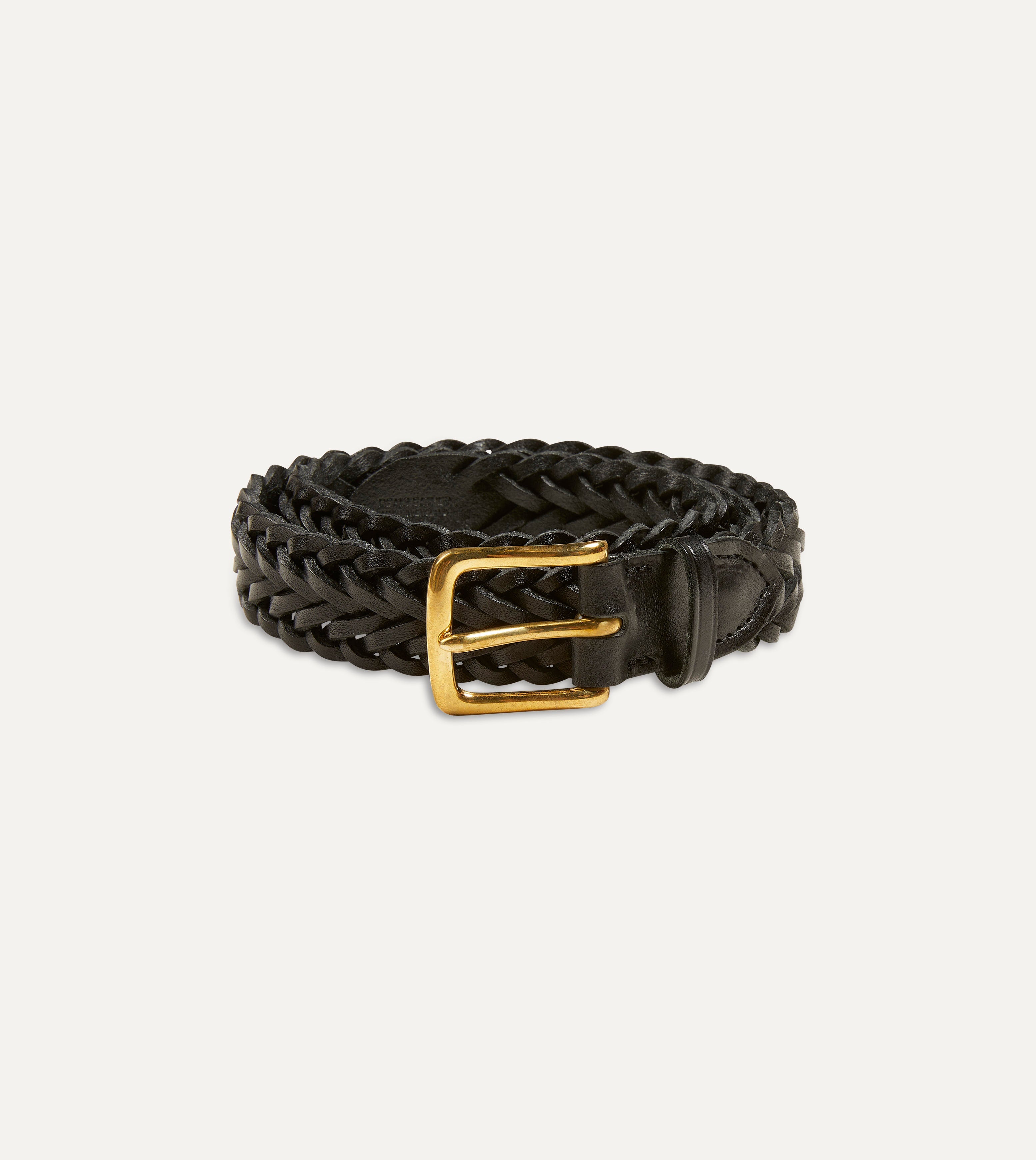 Premium Black Plaited Bridle Leather Belt with Antique Brass Buckle - Stylish & Durable for Men & Women | Perfect for Casual, Office & Formal Wear