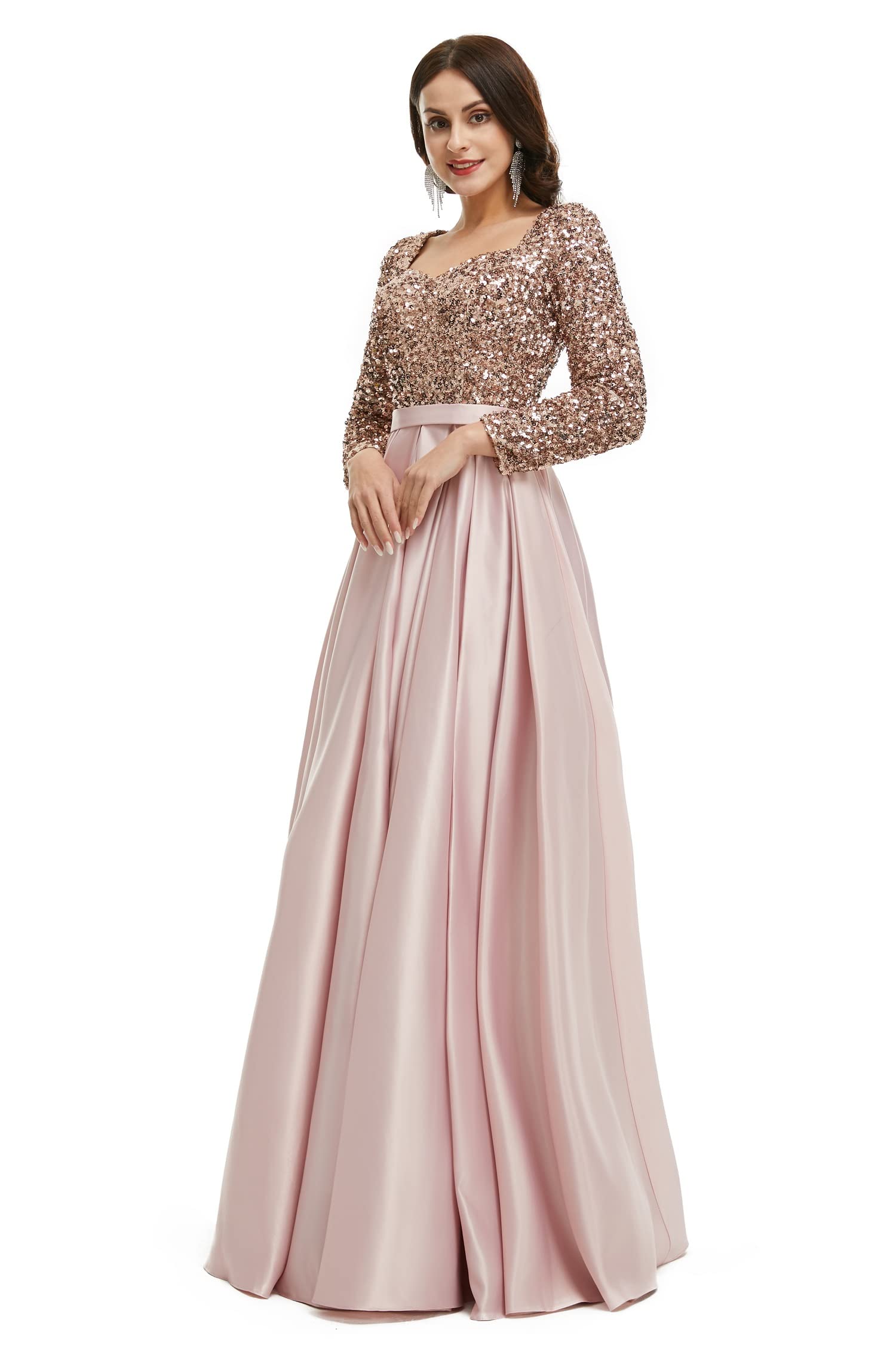 Engerla Sequined A-Line Long Sleeve Bridesmaid Dress for Women - Elegant Prom, Evening Party & Wedding Guest Gown | Perfect for Formal Events, Cocktail Parties & Special Occasions