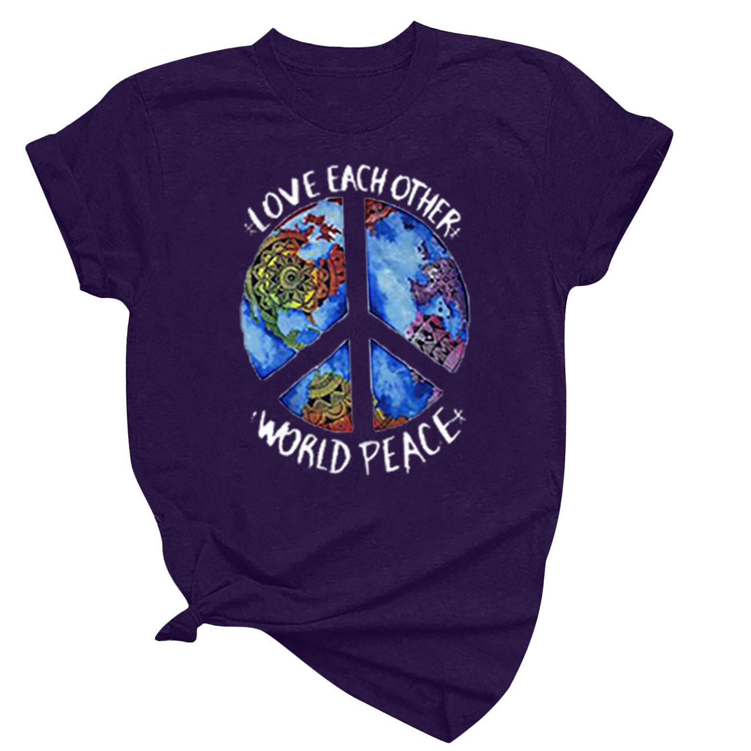 Vintage Earth Print Round Neck Short Sleeve T-Shirt - Women's Casual Spandex Blouse for Summer, Streetwear & Retro Fashion | Perfect for Daily Wear, Music Festivals & Boho Outfits