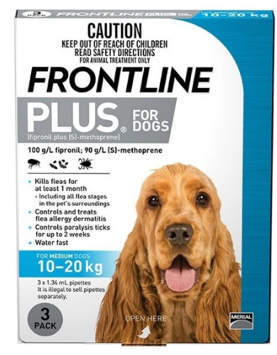 Frontline Plus Flea & Tick Treatment for Medium Dogs 10.1-20kg (2 Sizes) - Fast-Acting Protection for Dogs 25-45 lbs | Home & Outdoor Use