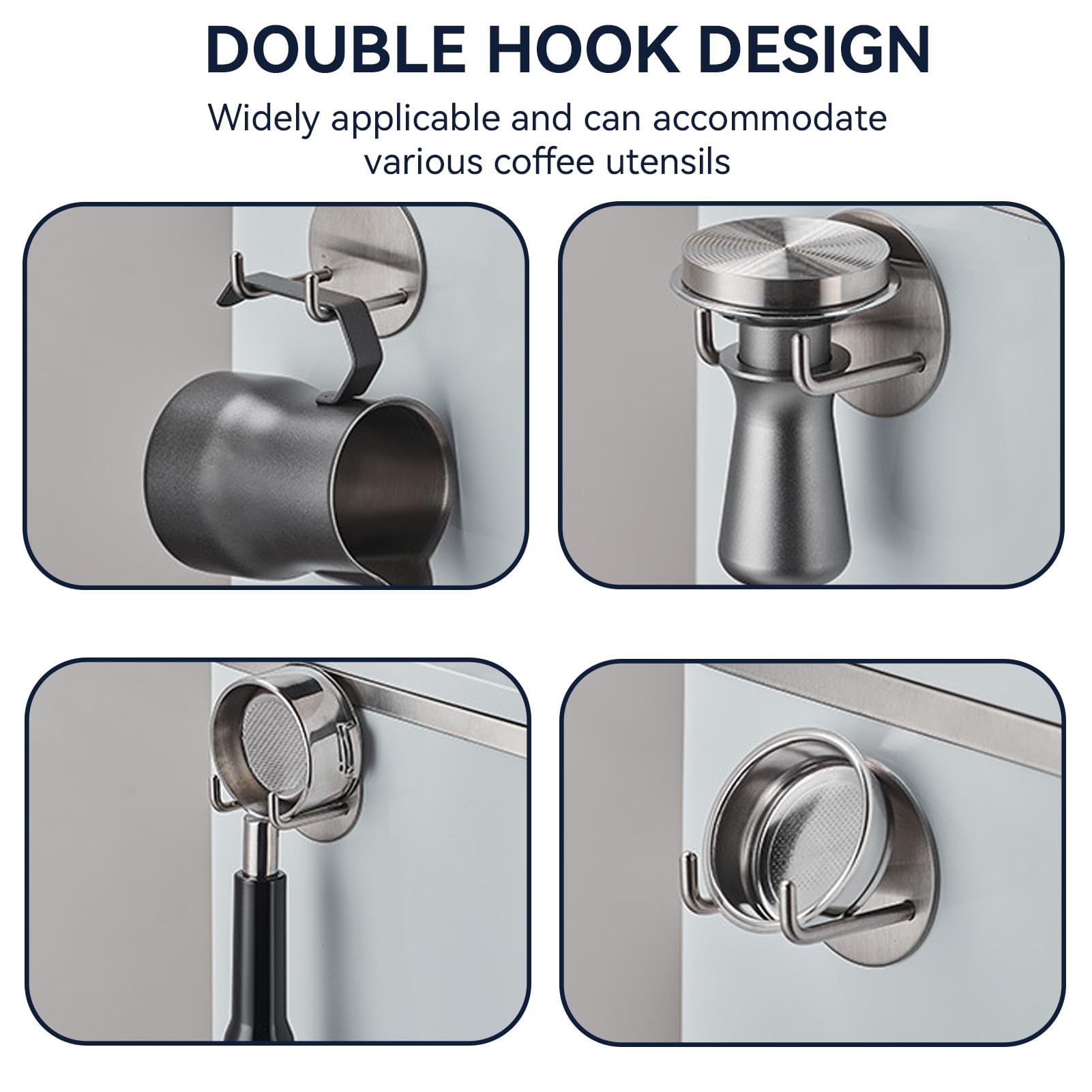 2Pcs Stainless Steel Coffee Filter & Shower Hook - Wall Mounted for Kitchen & Bathroom