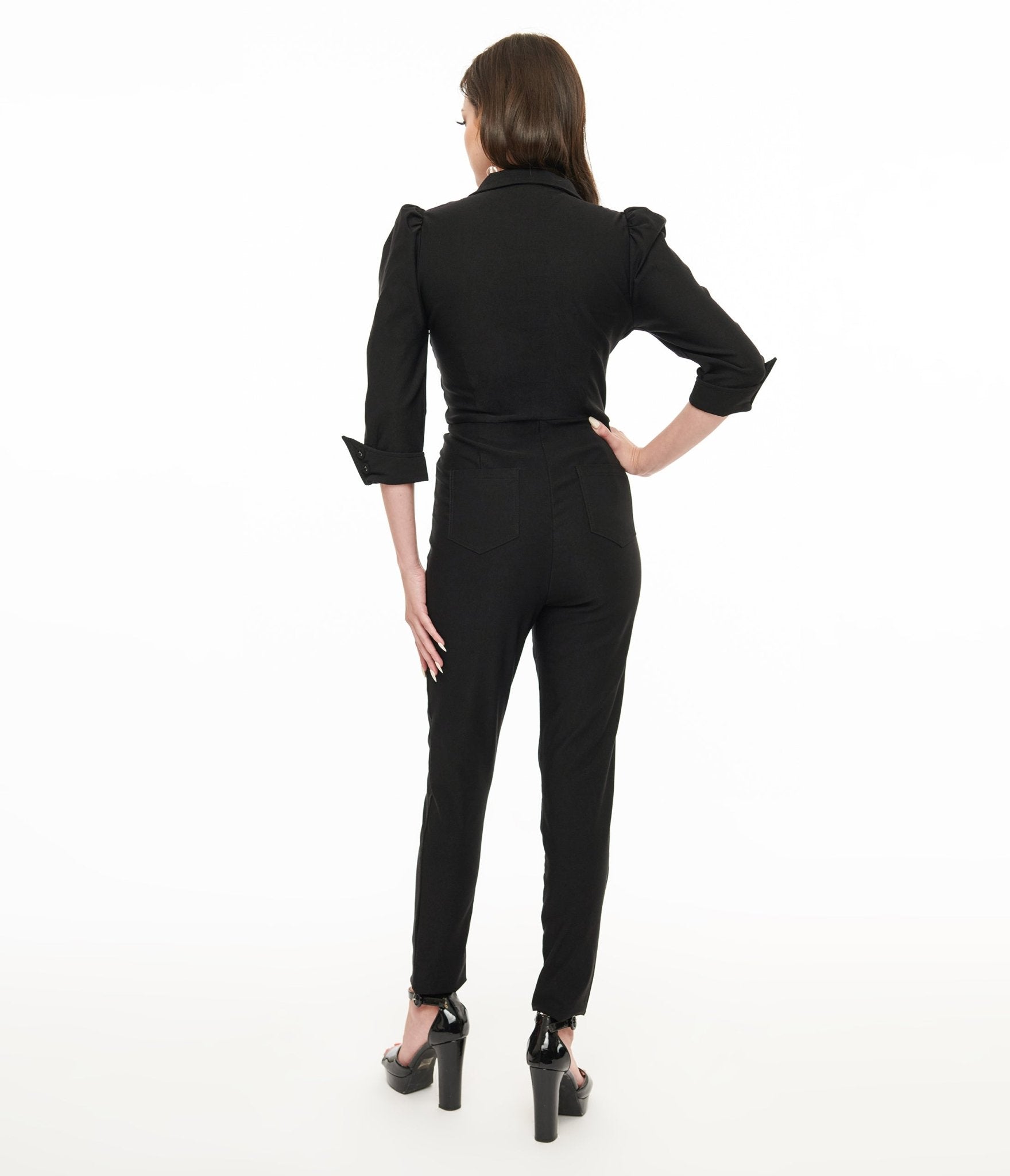 Vintage 1950s Black Puff Sleeve Jumpsuit - Retro Swing Dress for Women | Perfect for Cocktail Parties, Date Nights & Vintage Themed Events