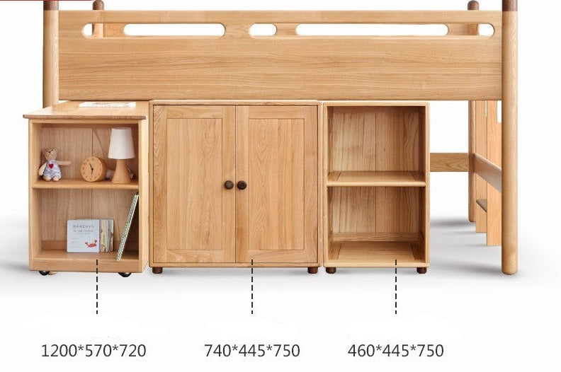 Solid Oak Wood Mid-High Bed with Slanted Ladder - Sturdy Adult Loft Bed for Small Spaces, Dorm Rooms & Modern Apartments