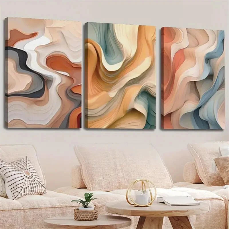 3-Piece Abstract Modern Colorful Wavy Lines Wall Art Set - 50x70cm Framed Canvas Prints | High Quality Australian Made | Ready to Hang | Perfect for Living Room, Bedroom & Office Decor