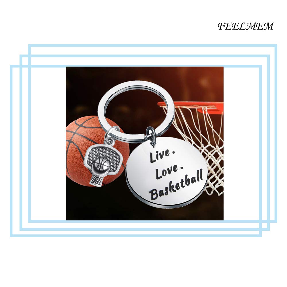 FEELMEM Sports Charms - Basketball Keychain with Hoop Design, Inspirational Live Love Basketball Jewelry, Fitness Keyring Gift for Players & Fans - Perfect for Game Days, Workouts & Basketball Enthusiasts