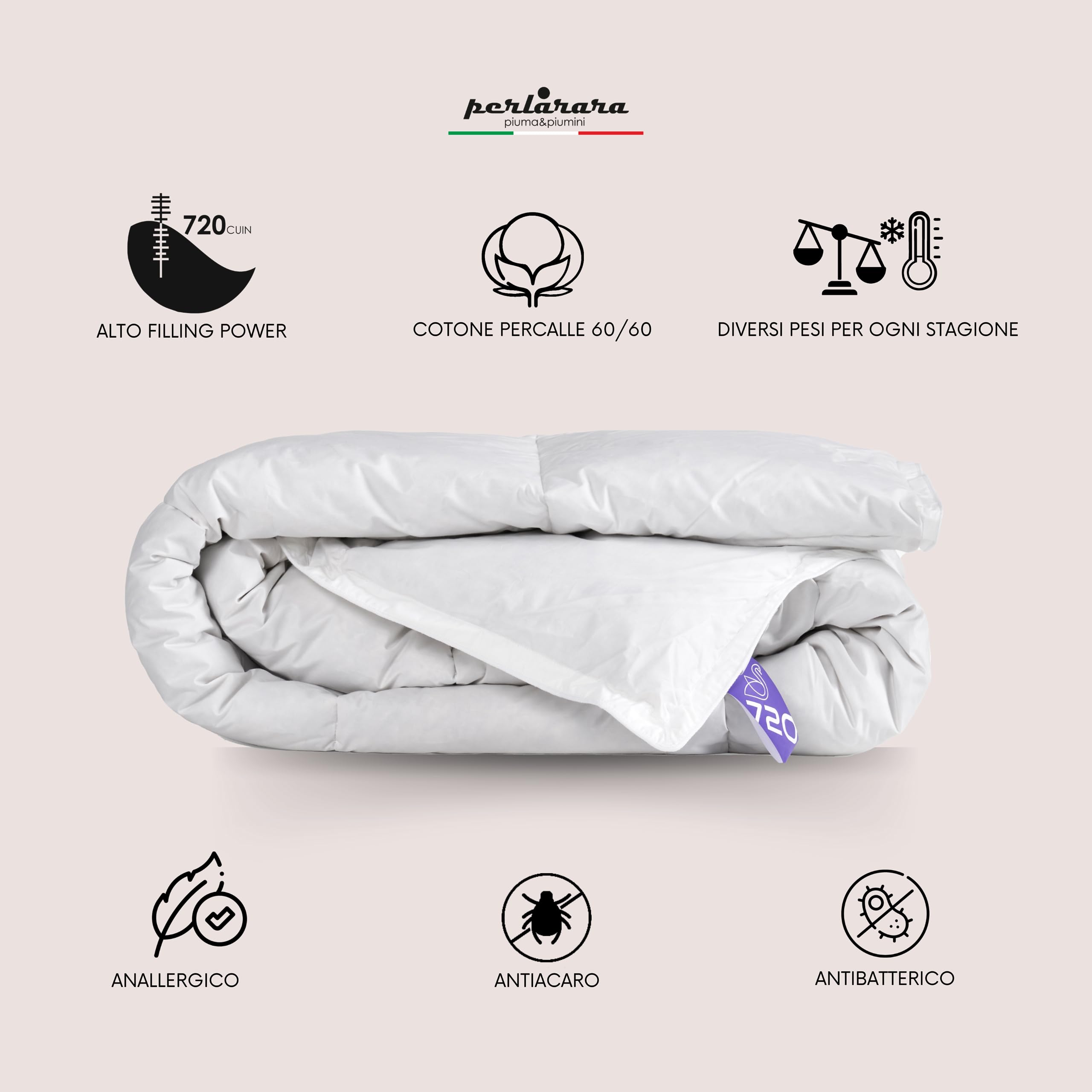 PERLARARA Auril 720 Spring Lightweight King Size Goose Feather Duvet - 100% Down Filling, 260 x 240 cm, All Season Comfort for Bedroom - Perfect for Spring & Summer Nights, Luxury Hotel Style Bedding