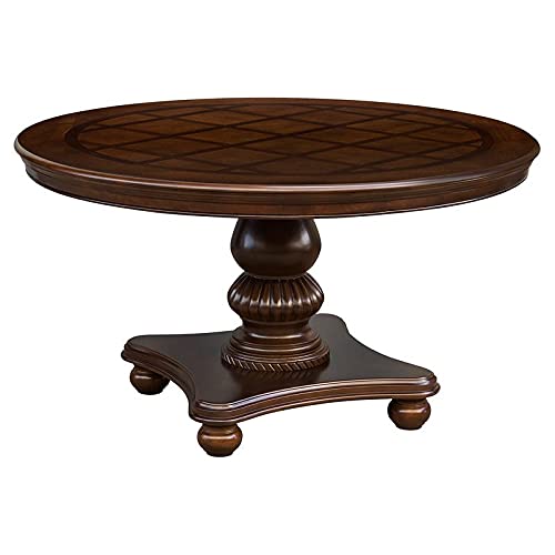 Pemberly Row Brown Cherry Wood Round Dining Table - Elegant & Durable for Dining Rooms, Kitchens, and Entertaining Spaces