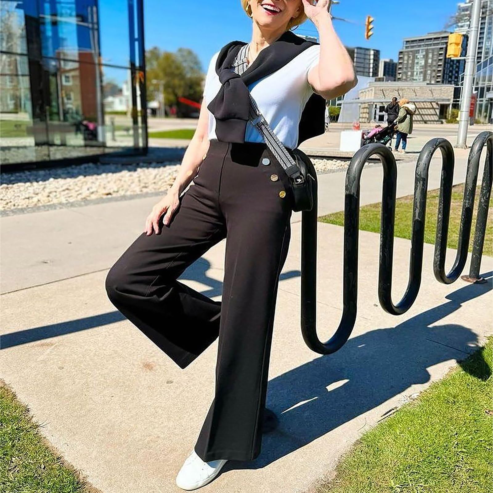 Freelady High Waisted Tummy Control Wide Leg Dress Pants for Women - Office Work Pants, Straight Leg Professional Pants for Business Casual & Formal Occasions