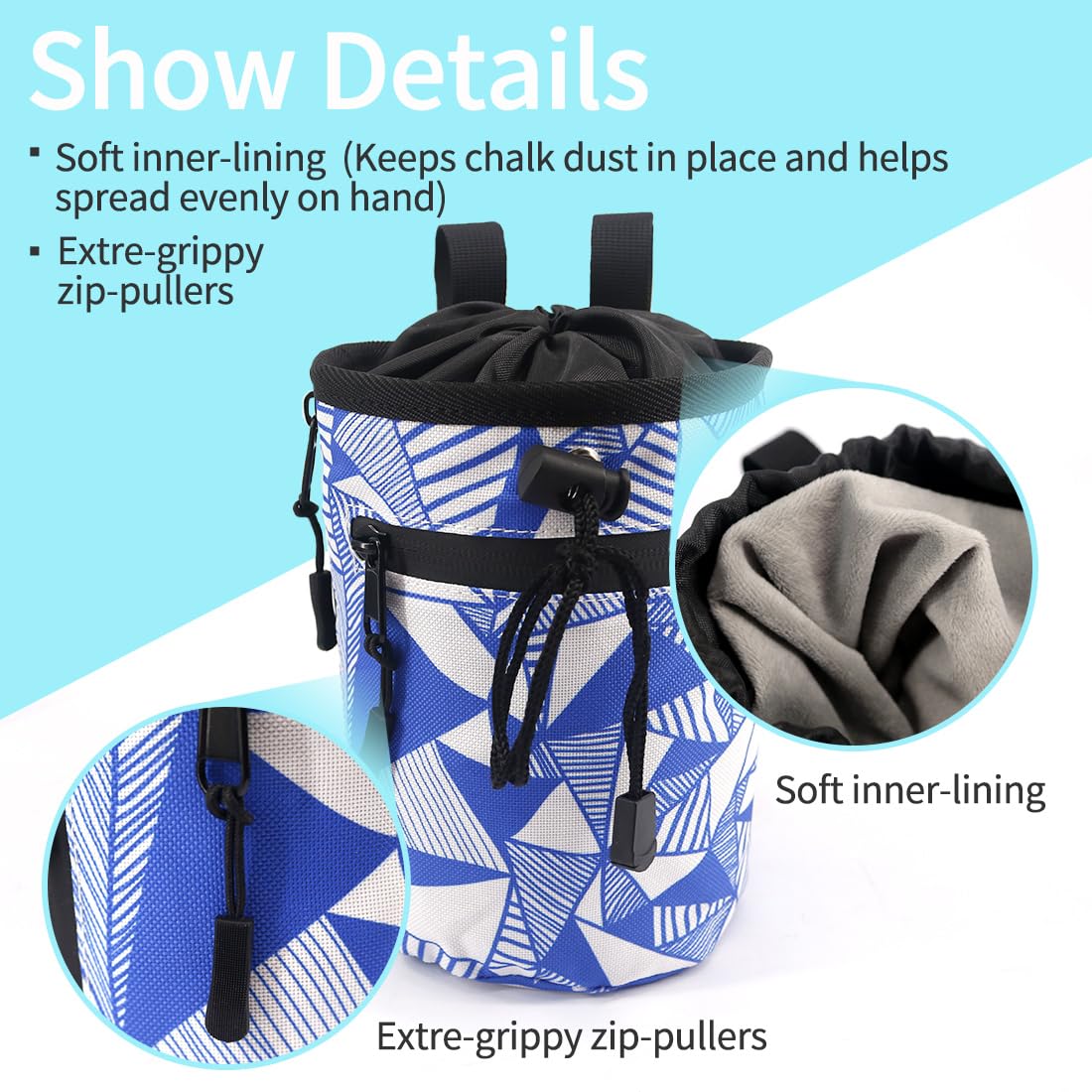 NewDoar Chalk Bag for Rock Climbing & Bouldering - Quick-Clip Belt, 2 Large Zippered Pockets - Durable Chalk Bucket for Indoor/Outdoor Climbing Gyms, Crag & Training - Essential Rock Climbing Gear & Equipment