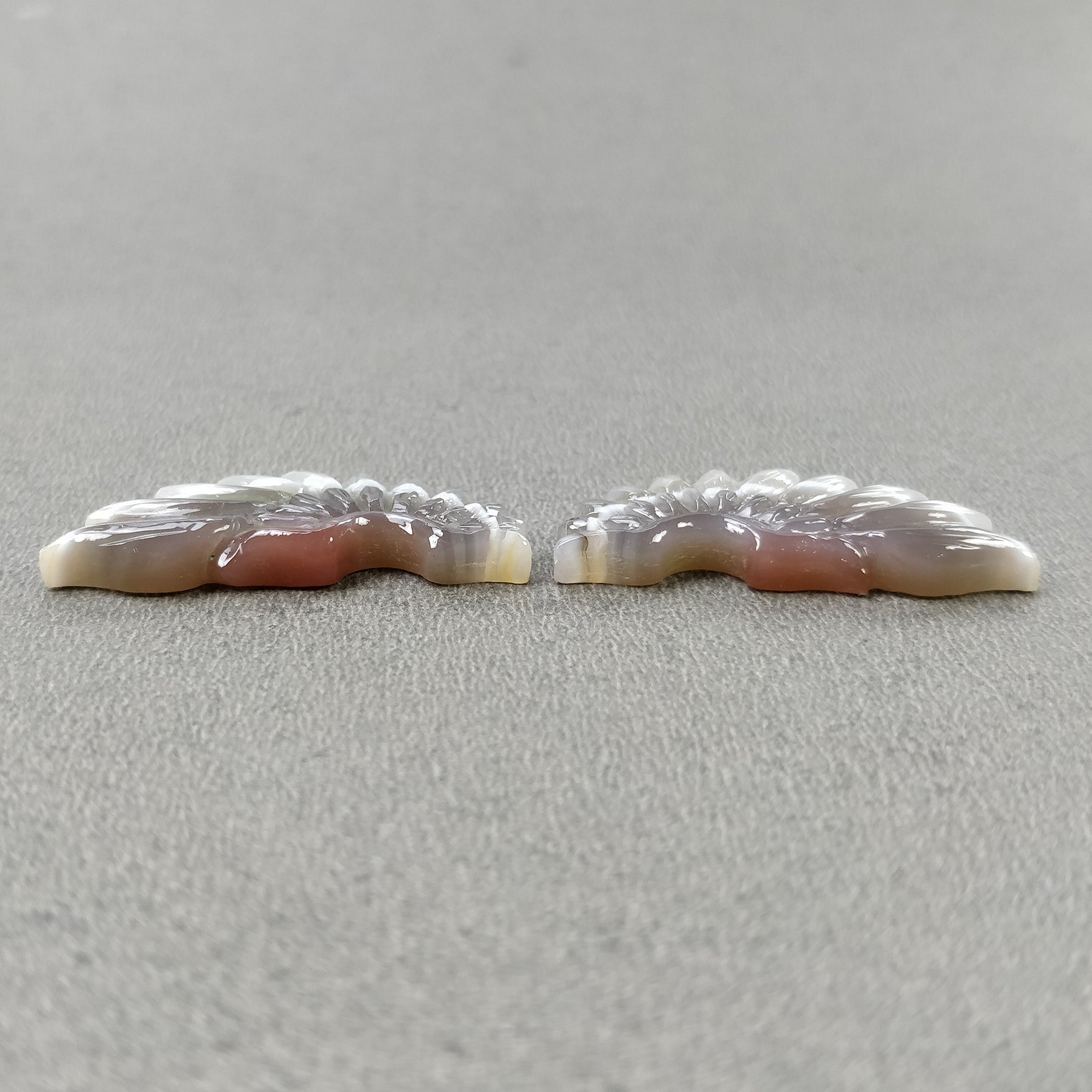 Natural Botswana Striped Agate Gemstone Carving - 30.50cts Bi-Color Hand Carved Angel Wings 34x13mm Pair (With Video) - Perfect for Jewelry Making, Crystal Healing & Spiritual Gifts