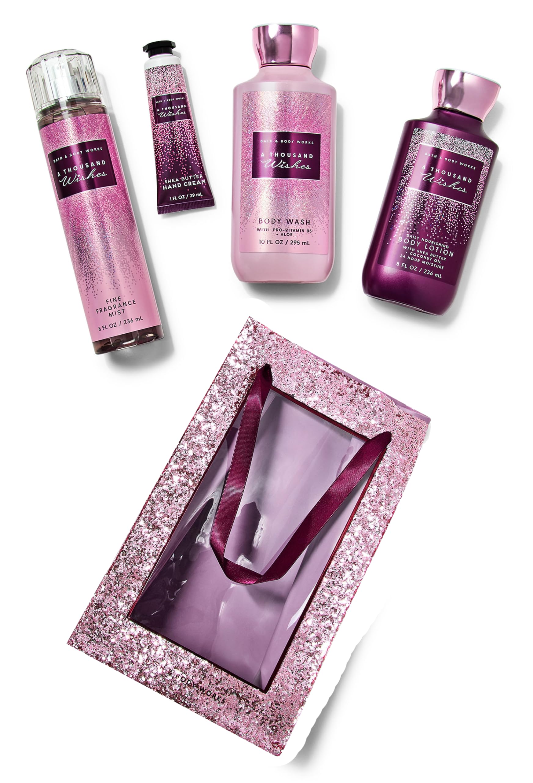 Bath & Body Works A Thousand Wishes Gift Set - 8 oz Fine Fragrance Mist, 10 oz Shower Gel, 8 oz Body Lotion & 1 oz Hand Cream in Luxury Gift Bag | Perfect for Birthdays, Anniversaries, Holidays & Self-Care Gifts for Women