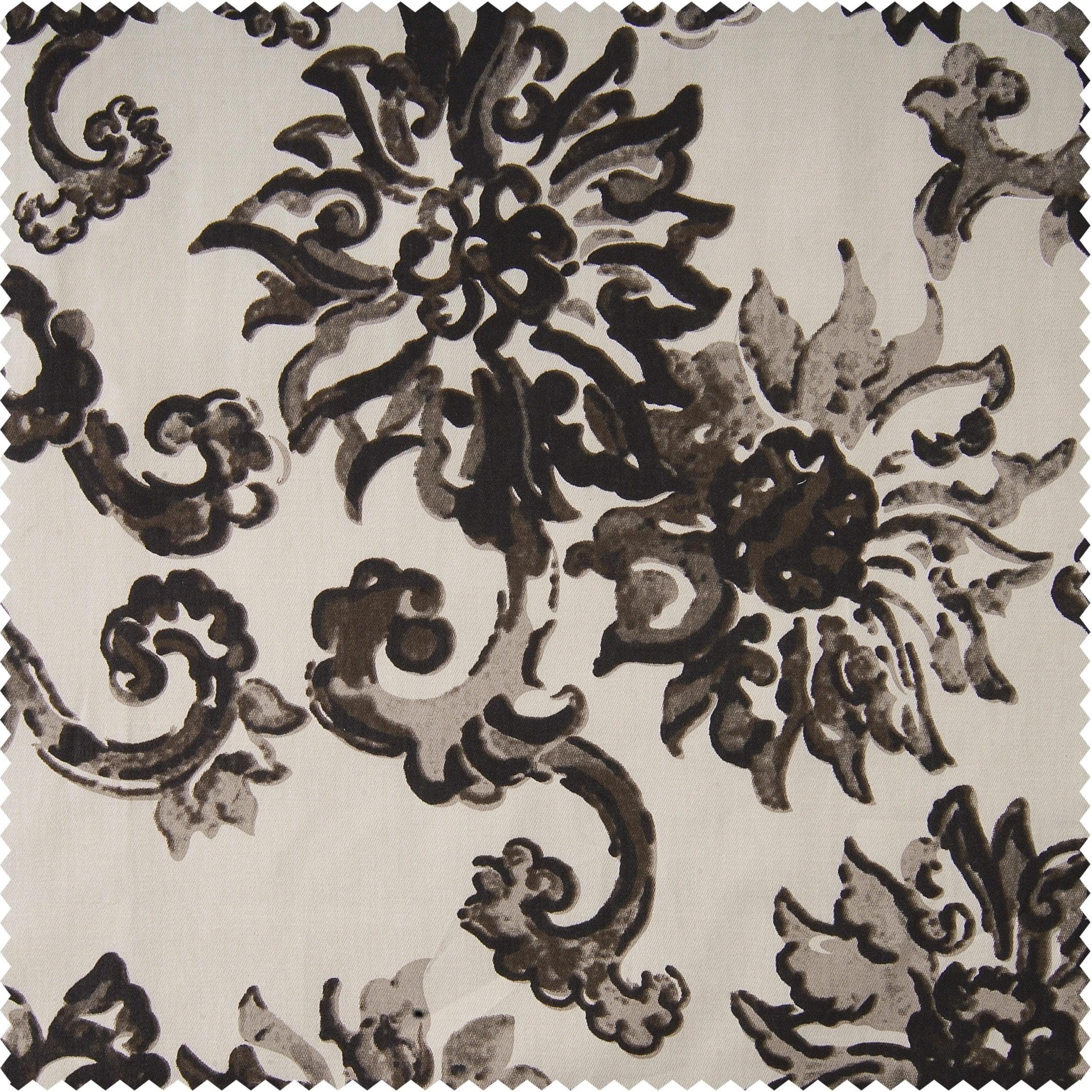 Indonesian Brown Floral Printed Cotton Blackout Curtains - Hotel Style Window Treatments for Bedroom & Living Room Decor