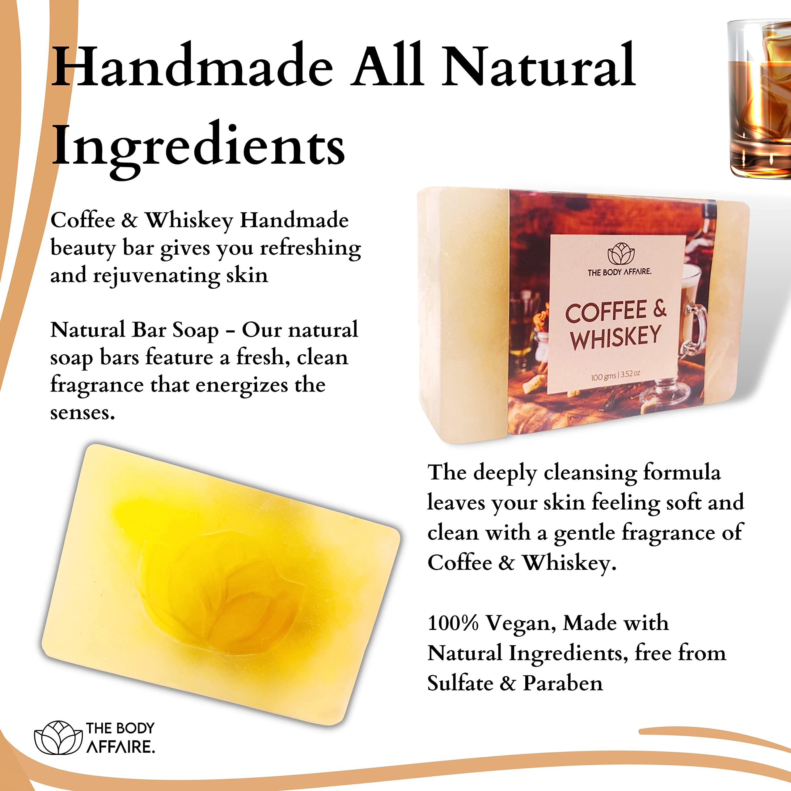 FORGANIK Handmade Coffee & Whiskey Scented Soap by The Body Affaire - 100g Natural Bar Soap for Men & Women - Perfect for Gifts, Relaxation & Aromatherapy