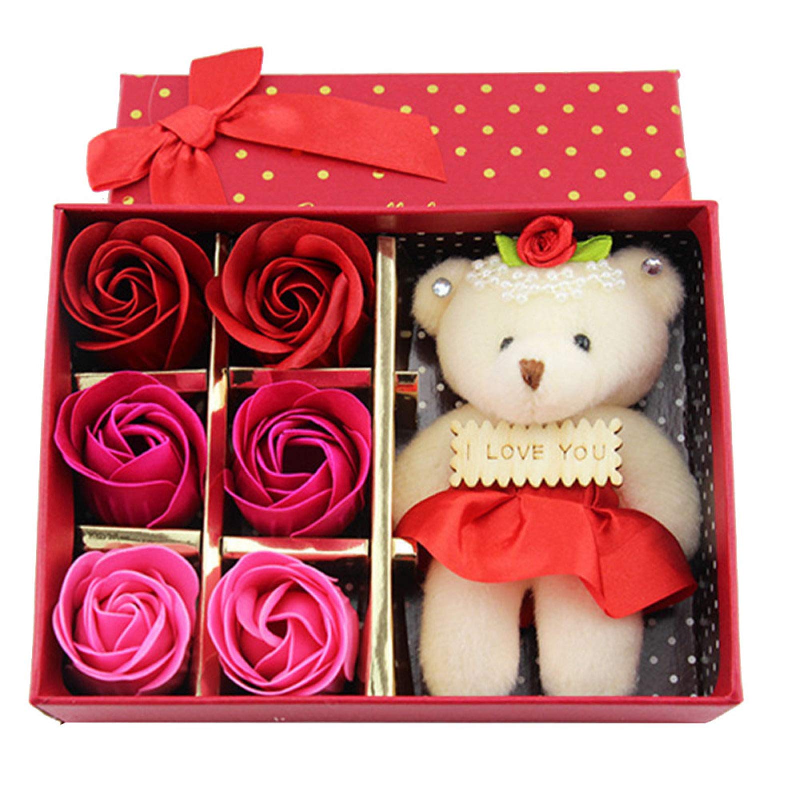 6Pcs Artificial Soap Rose Flower Bear Doll - Romantic Birthday Gift for Women, Valentine's Day Present, Party Decoration | Perfect for Anniversaries, Weddings, and Home Decor