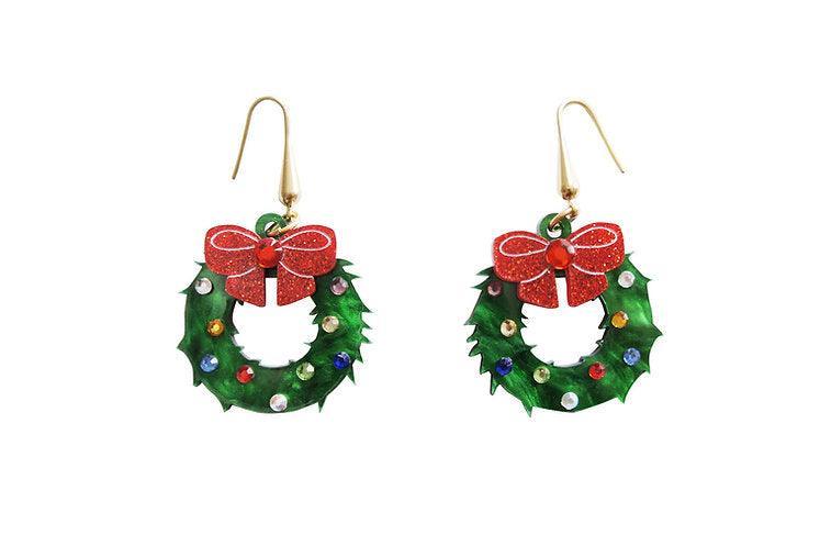 Laliblue Christmas Wreath Earrings - Festive Holiday Jewelry for Women, Dainty Xmas Tree Earrings for Party, Gift & Winter Fashion Accessories