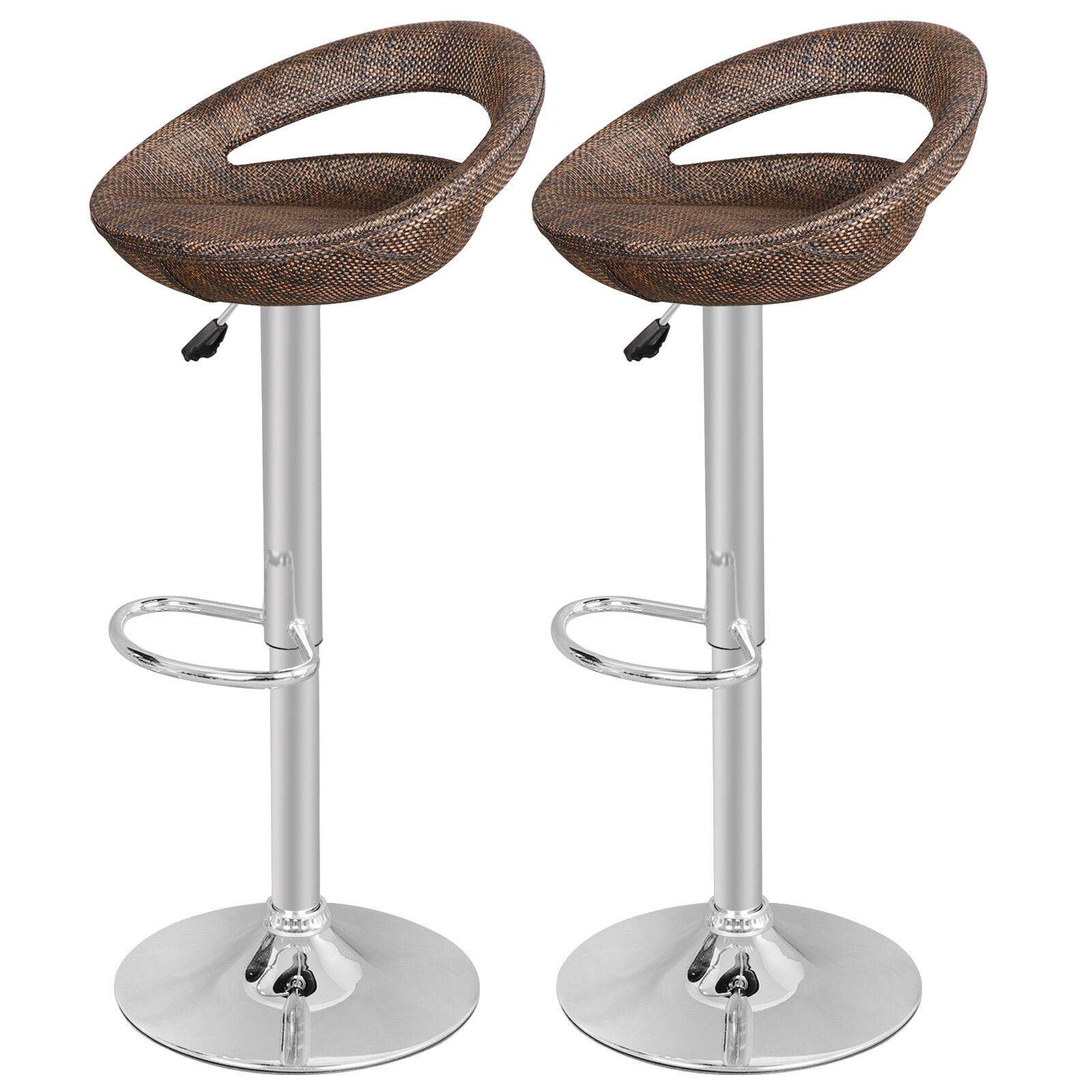 Adjustable Height Modern Set of 2 ABS Rattan Swivel Bar Stools for Kitchen Island, Home Pub & Counter - Durable Wicker Barstools with Armrests for Dining, Entertaining & Modern Decor