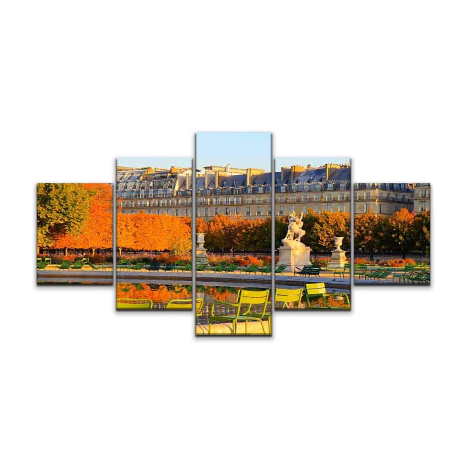5-Panel Canvas Wall Art - Autumn Sunrise at Jardin des Tuileries, Paris | Stretched & Framed Landscape Painting | Home Decor for Living Room, Bedroom, Office | Perfect for Wall Decor, Housewarming Gifts & Interior Design