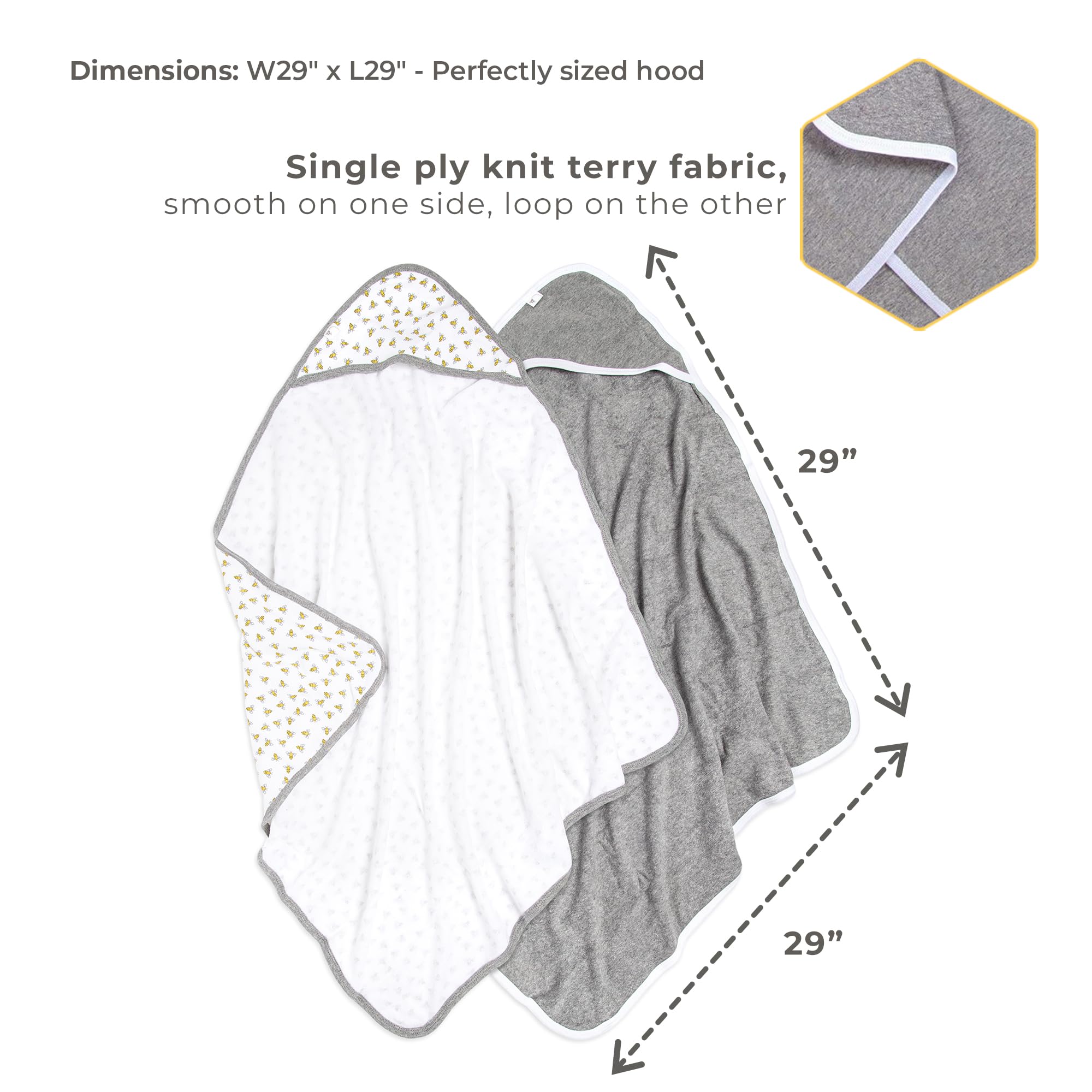 Burt's Bees Baby Hooded Towels - 100% Organic Cotton, Super Soft & Absorbent Knit Terry for Newborns & Toddlers - Perfect for Bath Time, Swimming & After-Spa Care