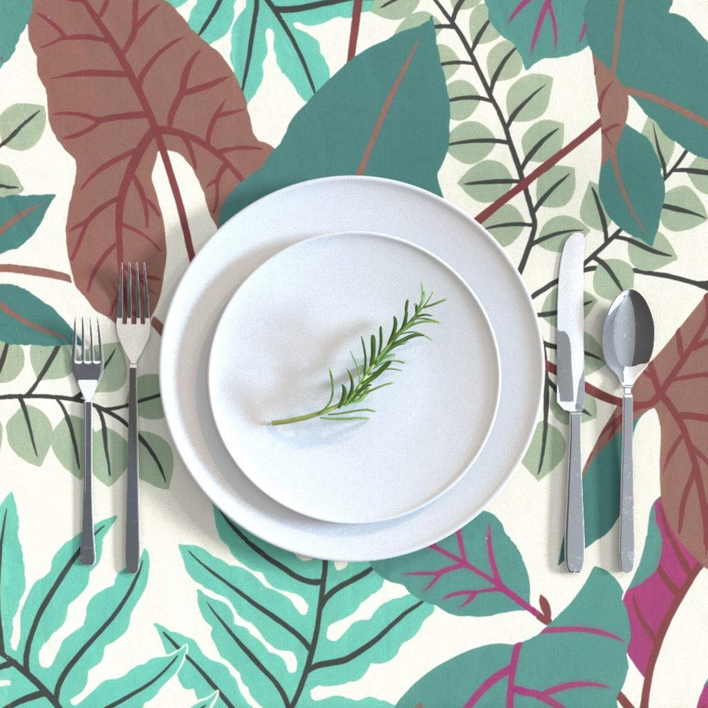 Custom Jungle Leaves Teal Green Cotton Sateen Tablecloth 90