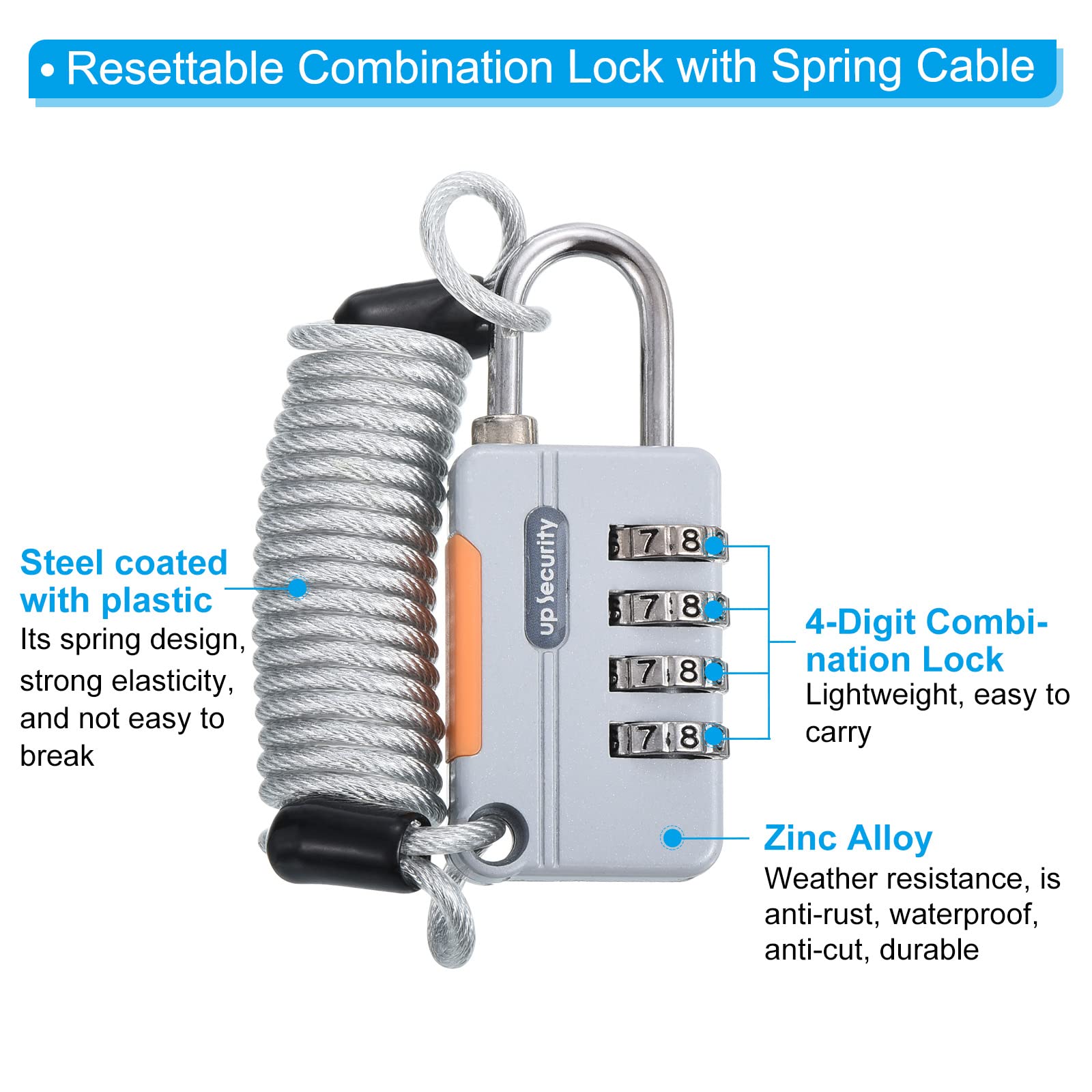 PATIKIL 4 Digit Combination Luggage Lock with 3.3Ft Security Cable - TSA Approved Travel Lock for Suitcases, Backpacks, Gym Lockers & Storage Bins | Anti-Theft Protection for Airports, Hotels & School Lockers