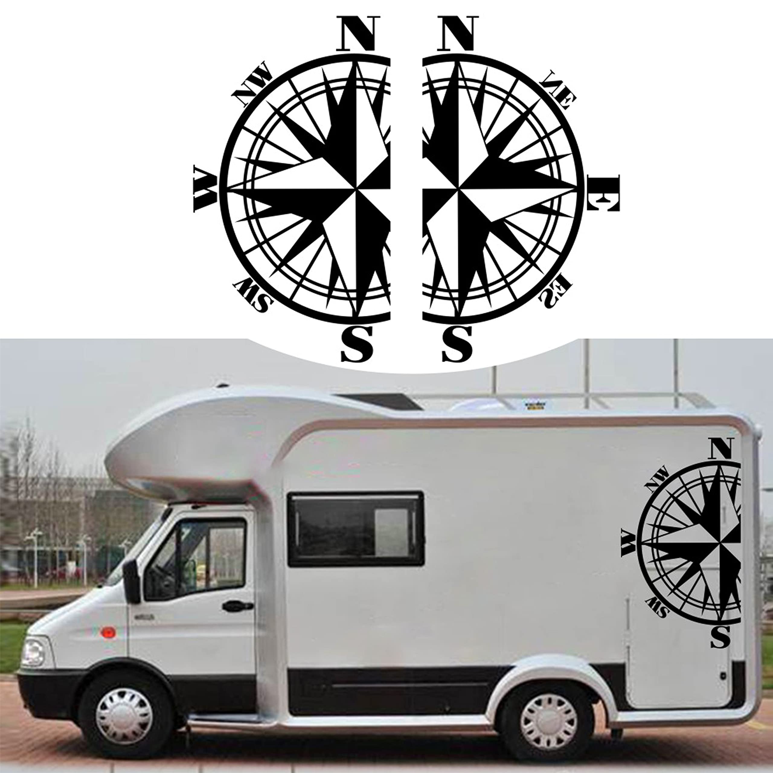 Premium Large Car Stickers Compass - RV & Camper Vinyl Decals for Men - Durable Auto Decals for Side Body & Doors - Black Graphic Stripes Sticker (1-Pack) - Perfect for Off-Road Adventures & Vehicle Customization