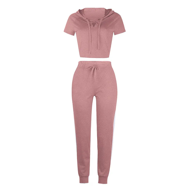 Women's Yoga Set - Gym Fashion Fitness Tracksuit with Hooded T-Shirt & Jogging Pants (S-2XL) | Perfect for Yoga, Workouts & Casual Wear