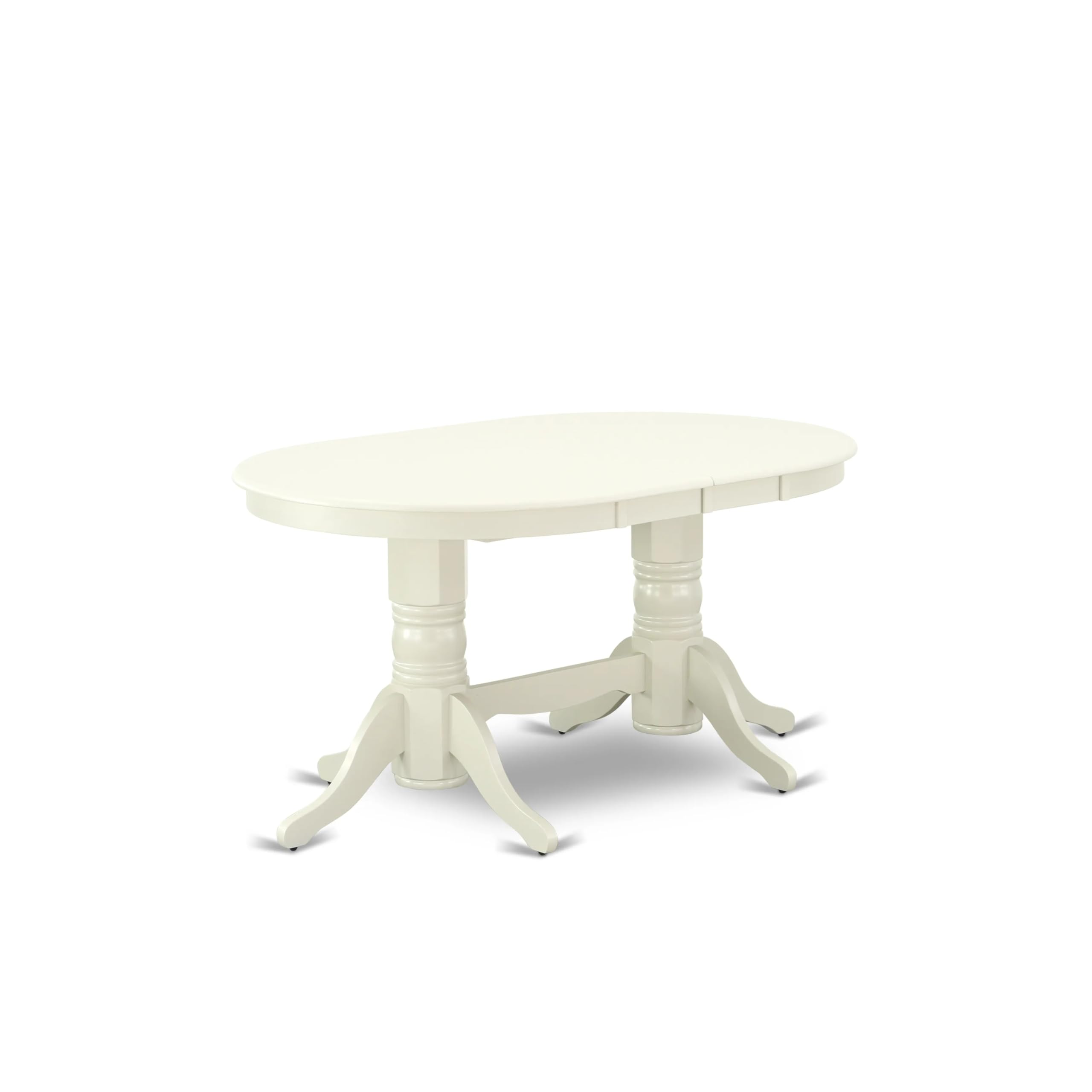 East West Furniture VAAB5-LWH-02 5-Piece White Linen Dining Set - 40x76 Inch Oval Table with Butterfly Leaf & 4 Light Beige Fabric Parsons Chairs - Perfect for Kitchen, Breakfast Nook & Small Space Dining Rooms